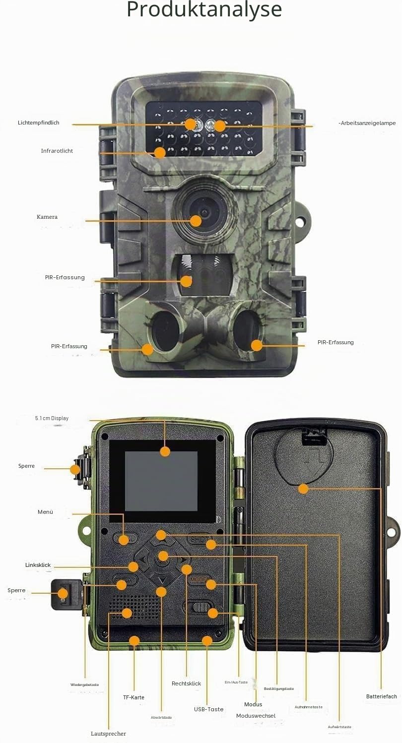 Wildkamera 2,7 K/1580P 58 MP – Nachtsicht Infrarot HD – Kamera Fotofalle, wasserdicht – Tierverfolgung – SD-Karte 32 GB – IR-Tracker – Außen