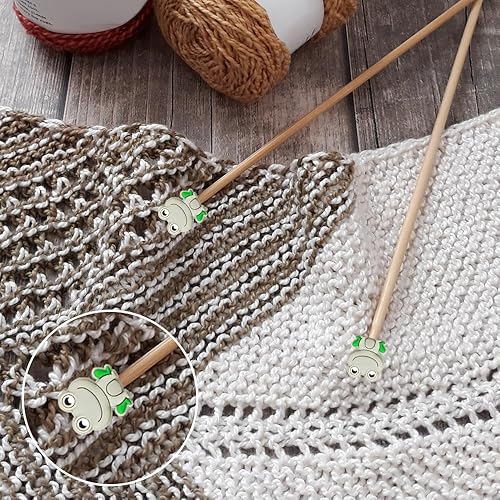 Miniatura 4 de Paquete de 10 tapones de aguja de tejer de rana colorida, protectores de puntos, protectores de punta de aguja de silicona, accesorios y suministros