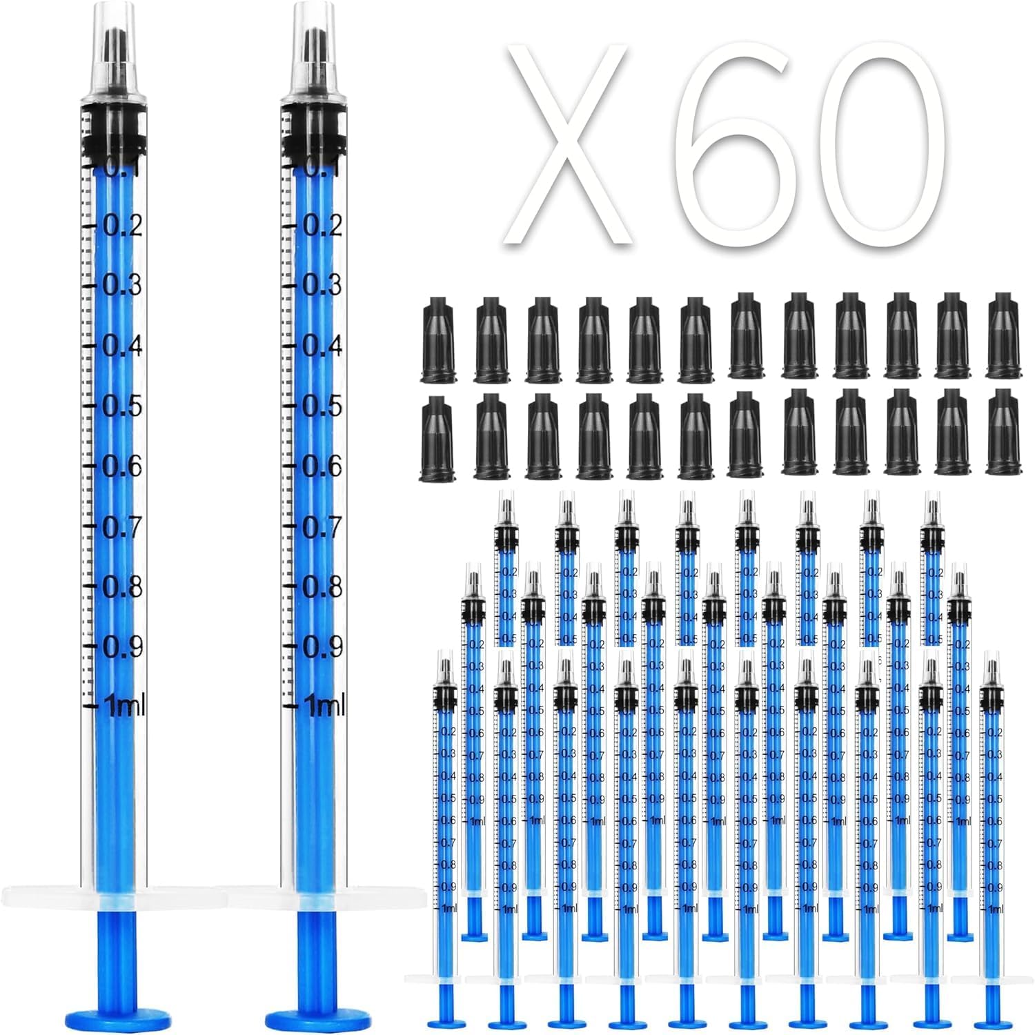 LABCARE 60 Pack 1ml Plastic Syringes Separate Sterile Packaging Syringe Without Needle with Caps,Suitable for Scientific Labs Measurement, Measuring, Dispensing, Watering, Refilling (60 Pack 1ml)-image-13