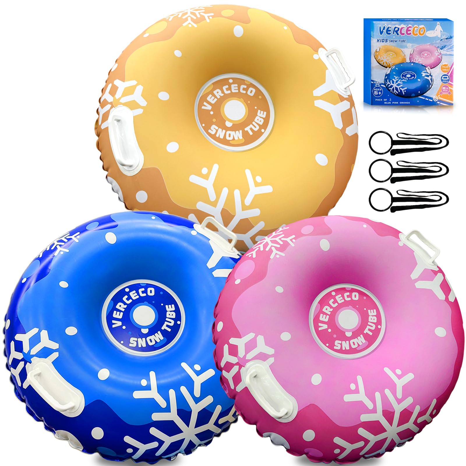 3 Pack Snow Tube Inflatable Sleds for Kids Snow Tubes for Sledding Heavy Duty 36'' Snow Sleds for Kids and Adult with Handles Outdoor Snow Toys Set for Boys Girls