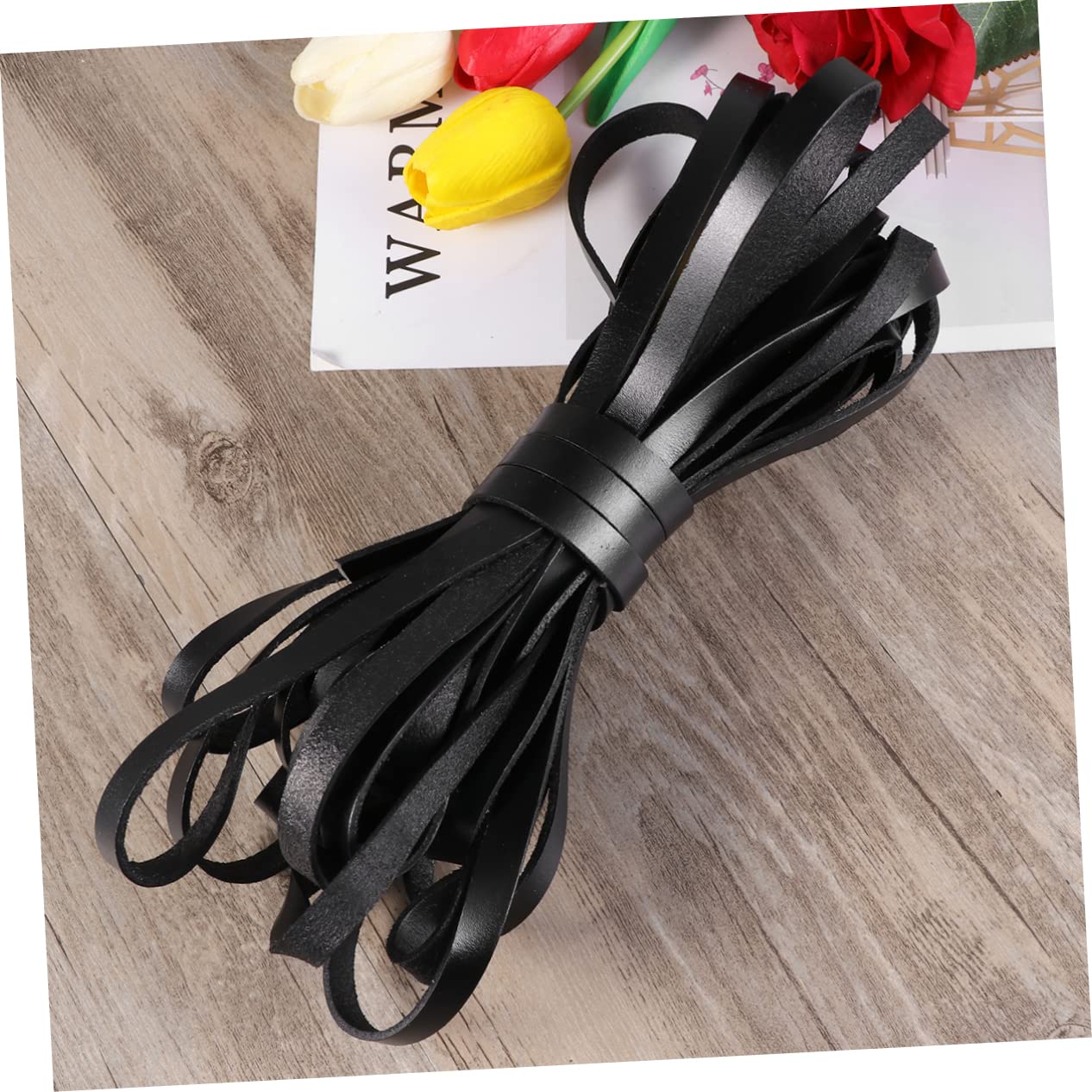 Lurrose Cordino di Cuoio Piatto da Metri in Vera Pelle di Vacchetta Corda per Creazioni di Gioielli Accessori Fai da Te per Bracciali e Collane Nero
