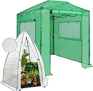 EAGLE PEAK 8x6 Portable Walk-in Pop up Greenhouse and Bubble Film Cover Mini Dome Greenhouse