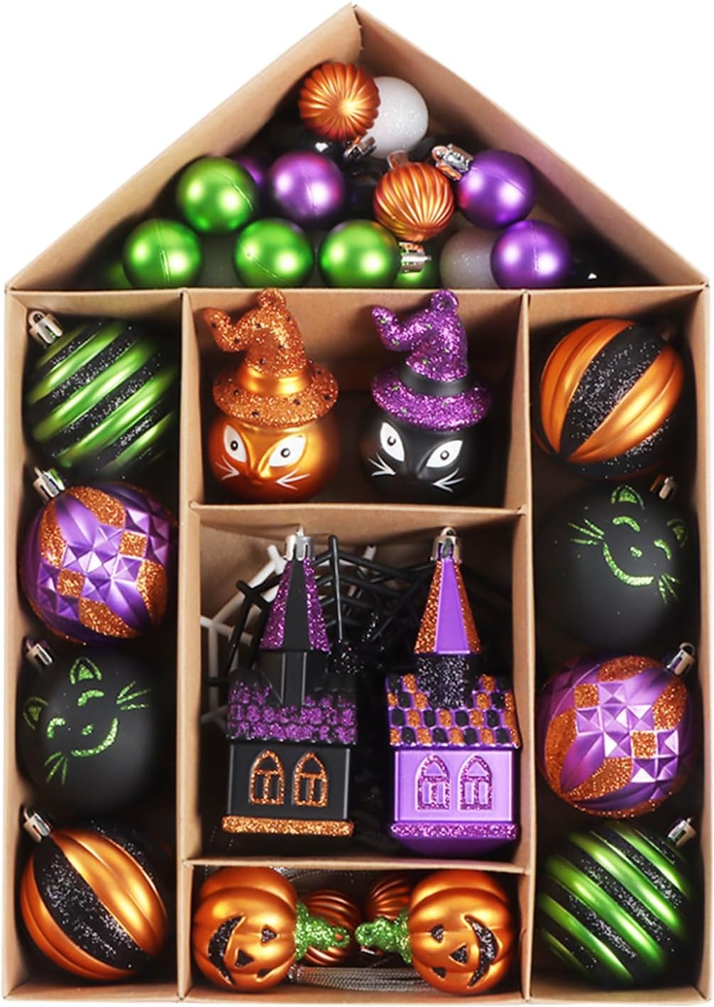 SVNVIOZ 40pcs Shatterproof Halloween Baubles Ornaments, Naughty Pumpkin Decorations, Hanging Tree Balls Pendants for Halloween Party Decor