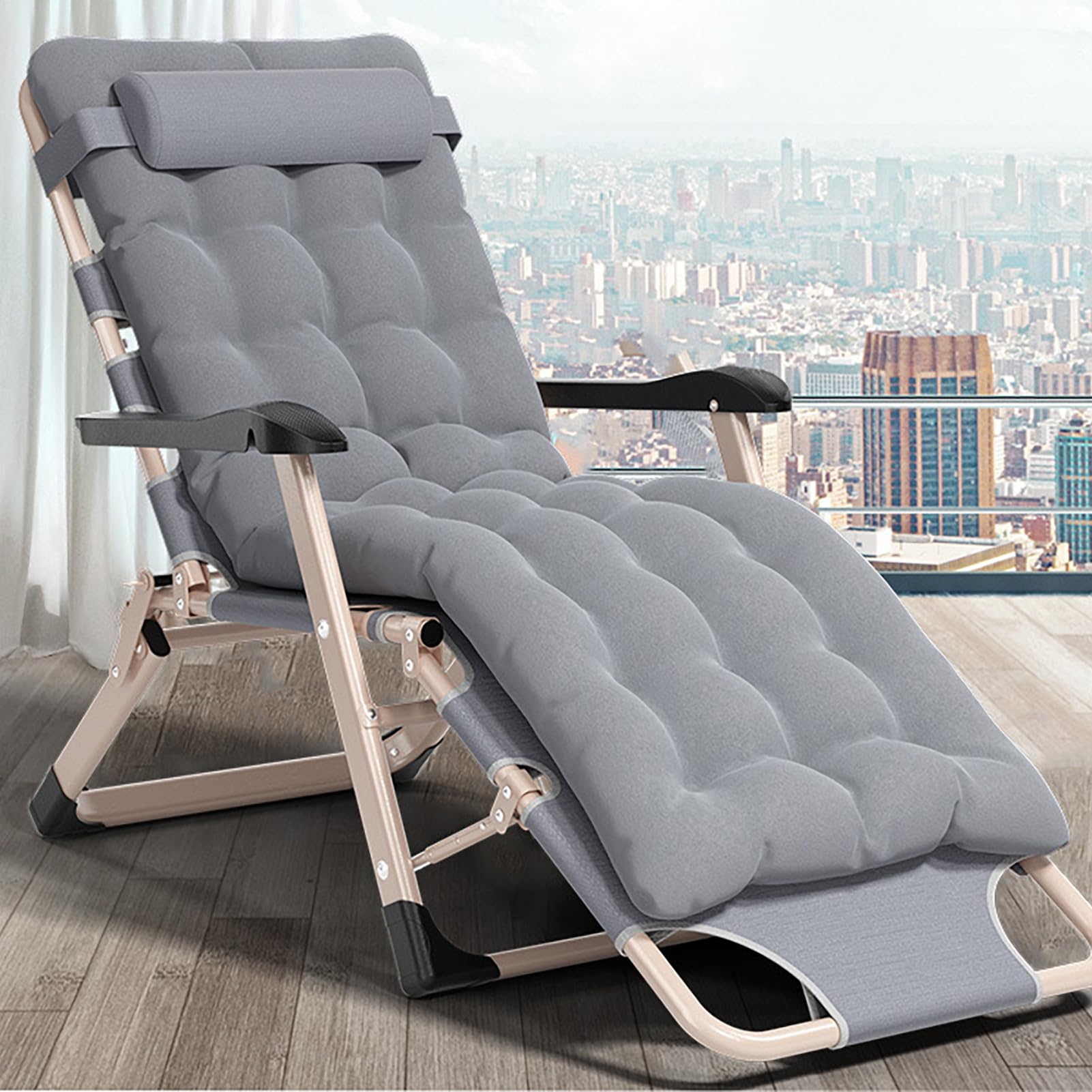 HUHJYUGE Tumbona Plegable Jardin, Ajustable Hamaca Reclinable Plegable Gravedad Cero, Silla Plegable Playa con Reposacabezas, para Exteriores, Playa, Césped, Camping, Piscina