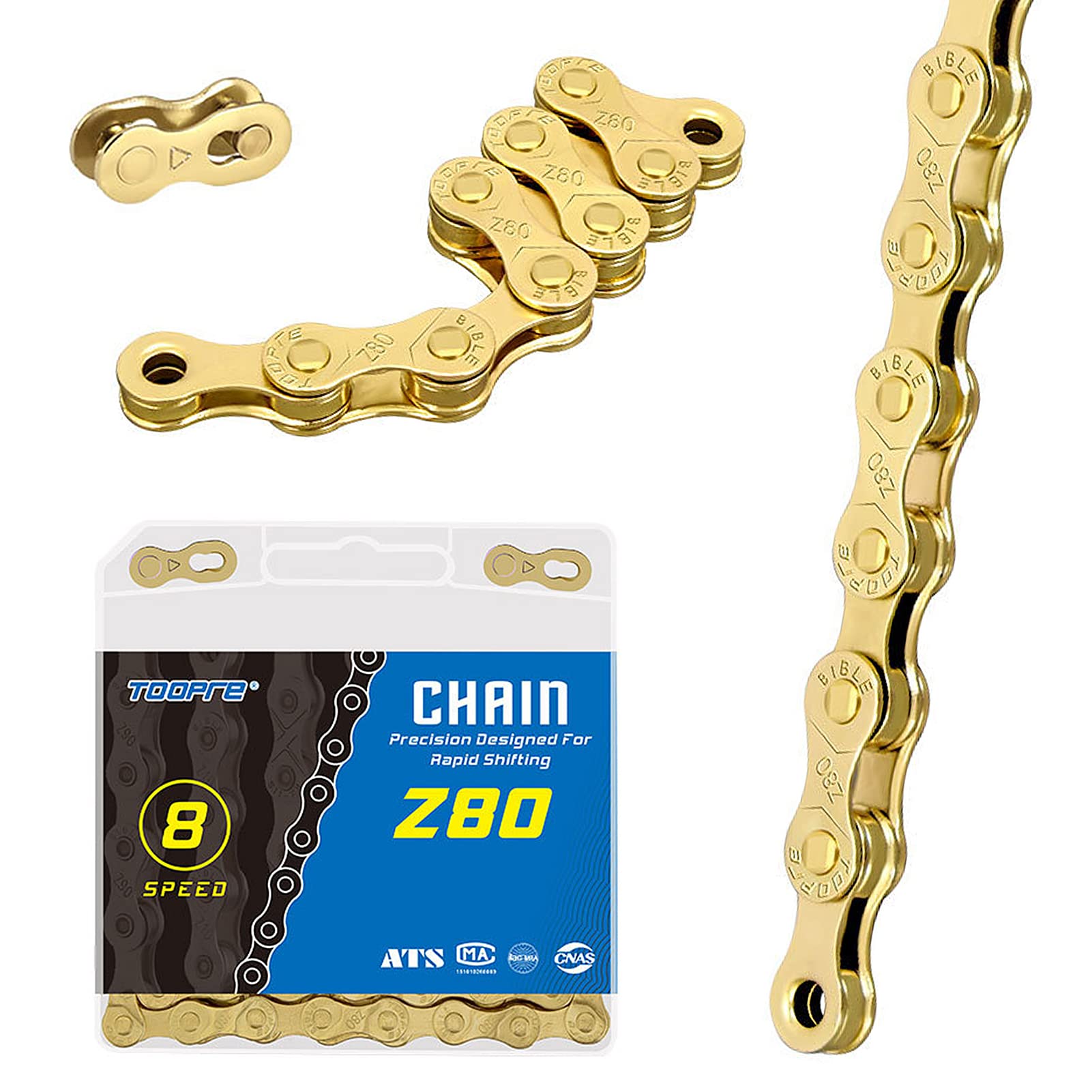 F FABOBJECTS® 6/7/8 Speed Bike Chain Bike Bicycle Chain 1/2 x 3/32 inch 116 Links MTB Mountain Bike Road Bicycle Chain High Strength Carbon Steel Bike Chain