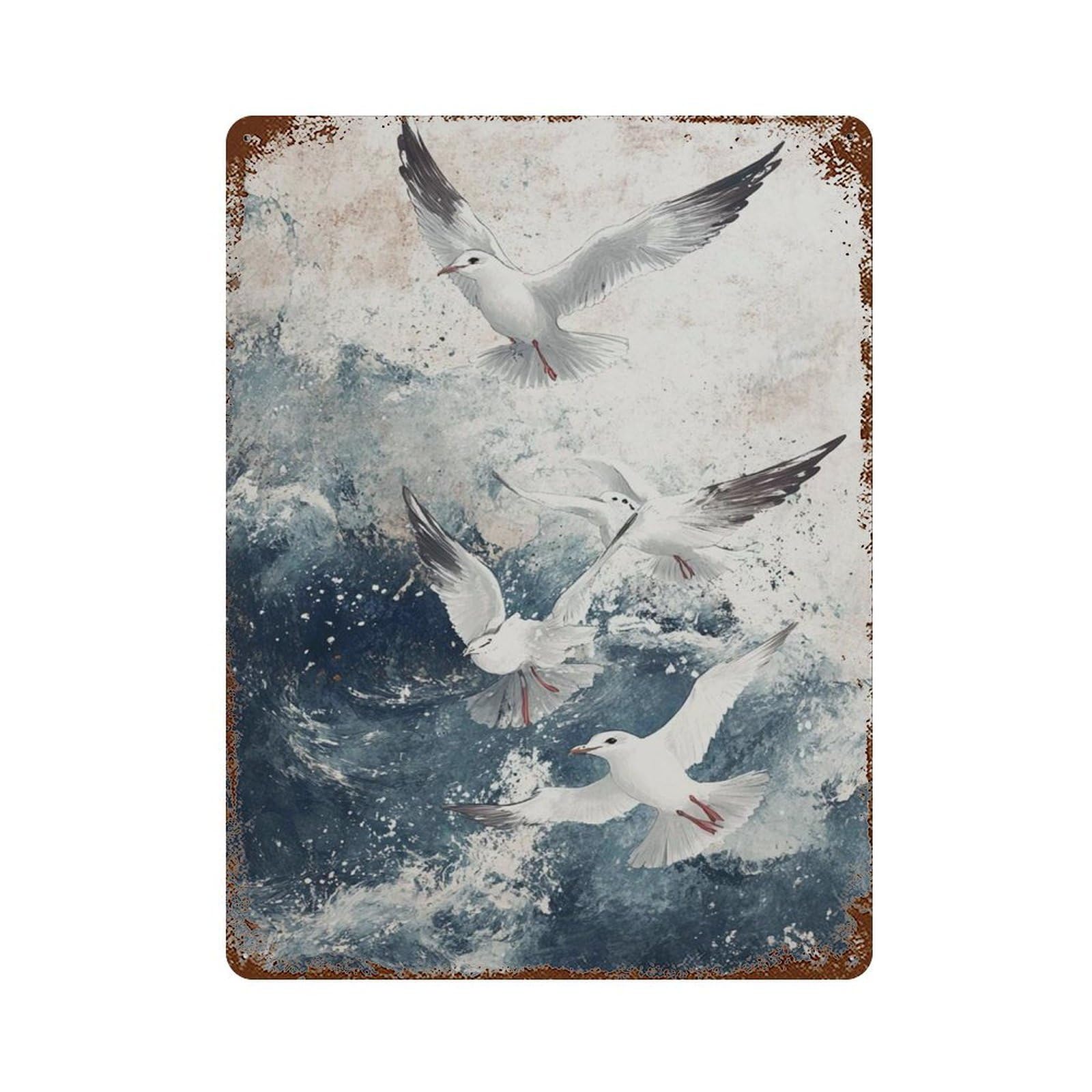 xiaoxiaoshen Seagulls in Waves Ocean Birds Coastal Nature Seascape Flying Beach Wave Wall Decor Art Metal Tin Poster Modern Home Decor Art Home Bar Shop Decorations Vintage Sign 40x30cm