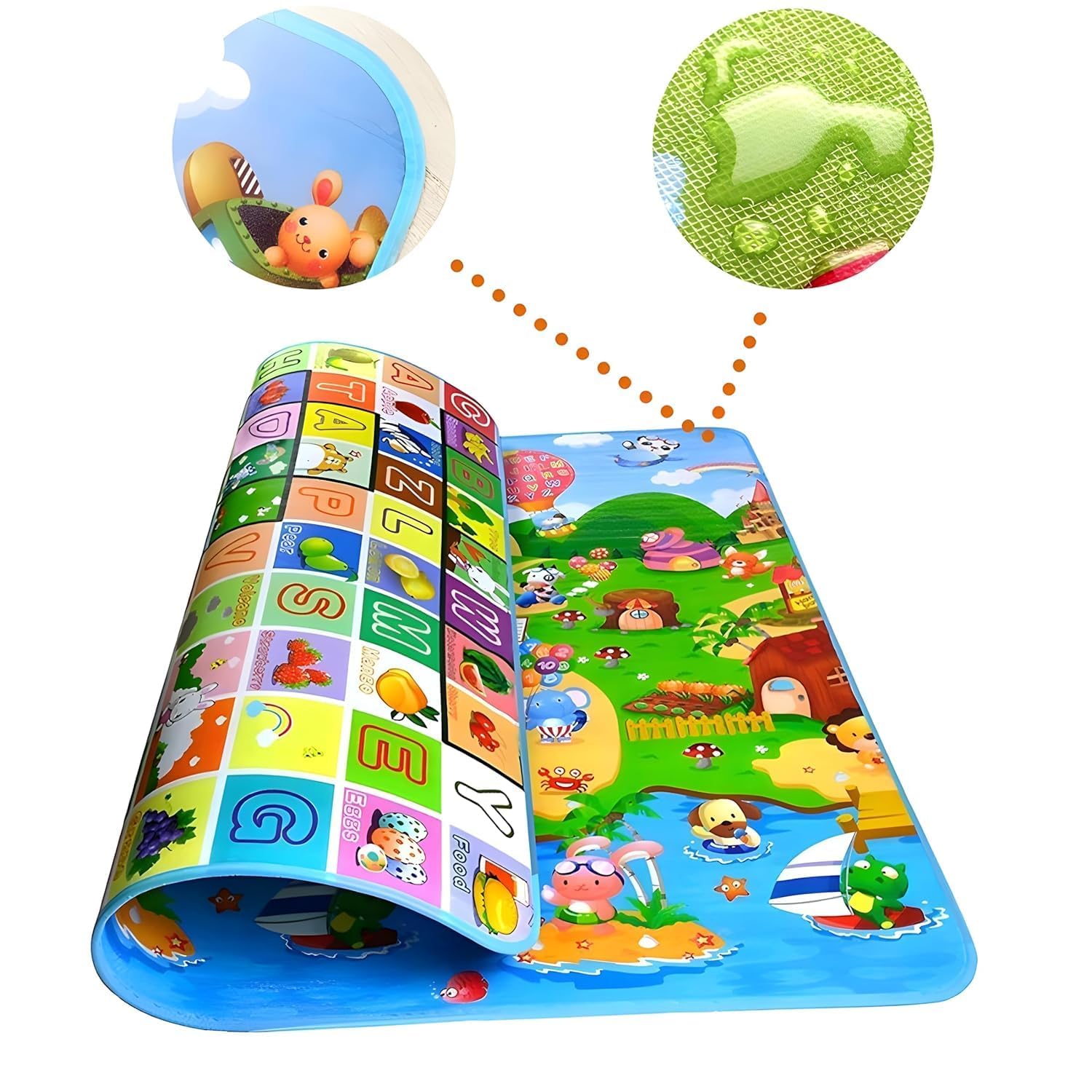 GLITZEN Double Sided Waterproof Baby Play Mat, Play Mats for Kids Large Size, Baby Carpet, Play Mat Crawling Baby Play Mat, Non-Slip Crawl Floor Mat Portable Use For Outdoor/Indoor (6x4 ft, 0.3cm Thickness) (Pack of 1) 3