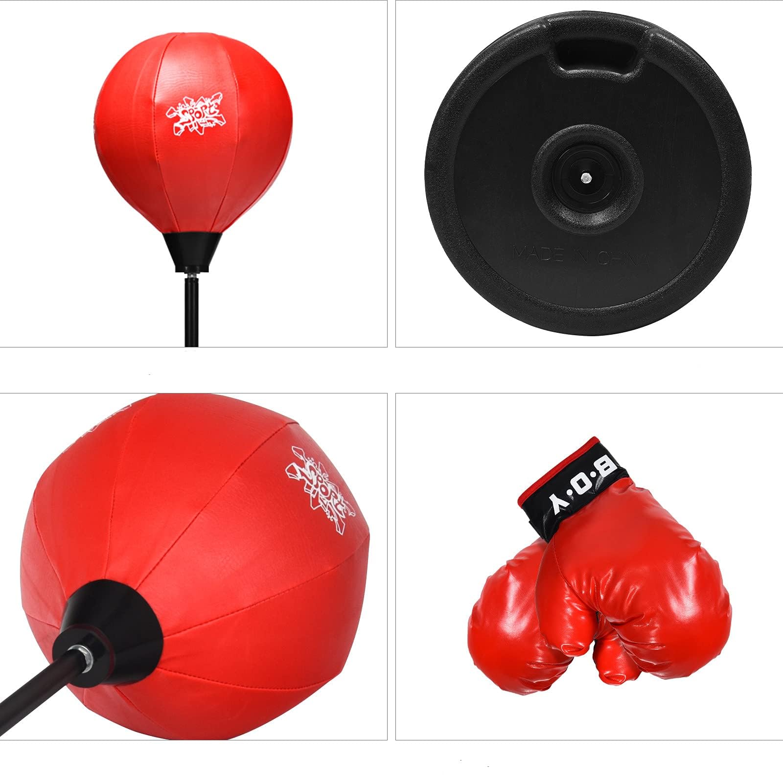 GYMAX Punching Ball avec Hauteur Réglable pour Enfants et Adultes, Sac de Frappe sur Pied avec Pompe, 2 Gants de Boxe Idéals pour l'Entraînement de Boxe, Rouge
