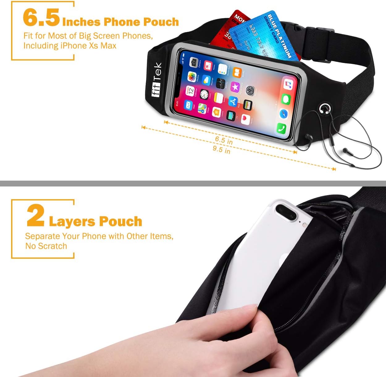 Running Belt Waist Pack, fitTek Workout Phone Holder for iPhone XS