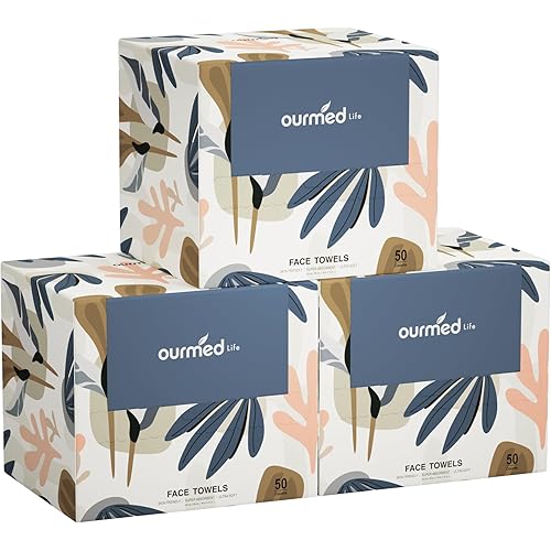 Ourmed Life Disposable Face Towel | 150 Count Lint-Free Biodegradable Clean Towels | Dry Makeup Remover Wipes | Super Soft & Thick for Sensitive Skin | 10-Inch X 12-Inch Extra Large Size | Pack of 3