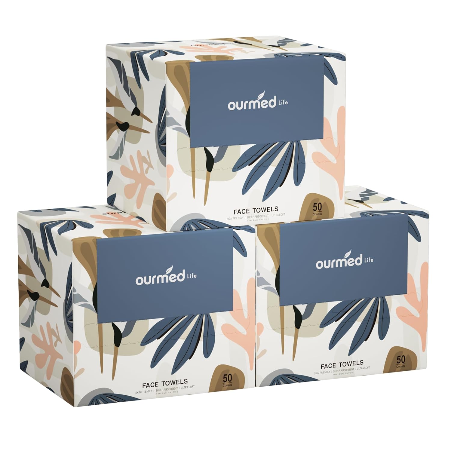 Ourmed Life Disposable Face Towel | 150 Count Lint-Free Biodegradable Clean Towels | Dry Makeup Remover Wipes | Super Soft & Thick for Sensitive Skin | 10-Inch X 12-Inch Extra Large Size | Pack of 3