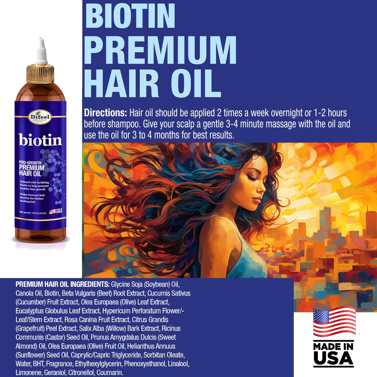 Difeel Elevated Biotin Shampoo 33.8oz, Conditioner 33.8oz & Oil 8oz 3-PC Large Boxed Gift Set