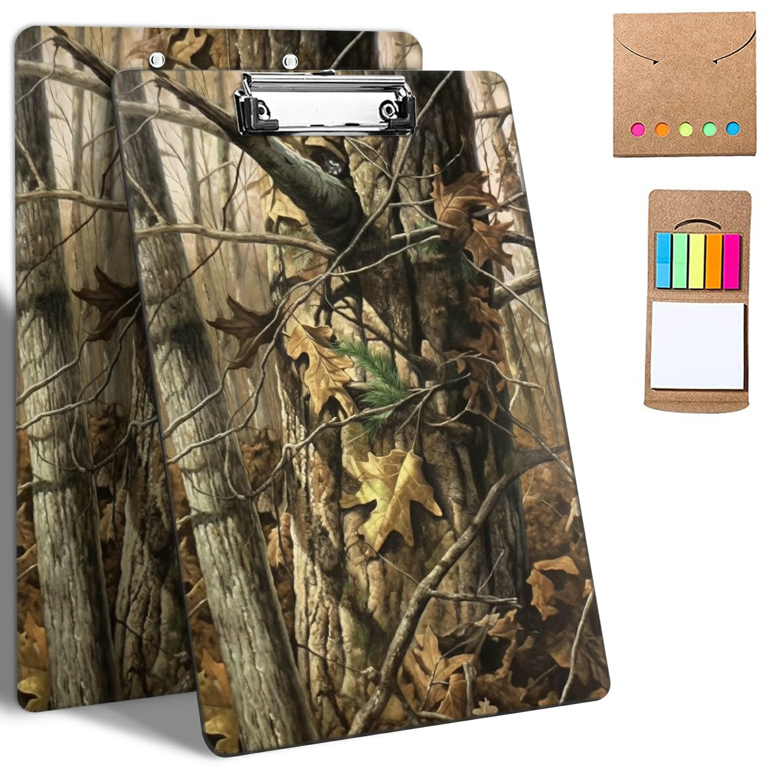 Plastic Clipboards, 9 x 12.5 Clip Boards with Low Profile Clip, Cute Clipboard Clip Board Stardard A4 Letter Size for Classroom,Office,Students,Women,Kids,with Notes,Camouflage Tree