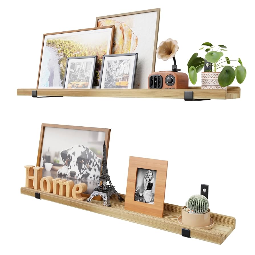 Amazon.com: Ecowillon Natural Wood Floating Shelves with Lip