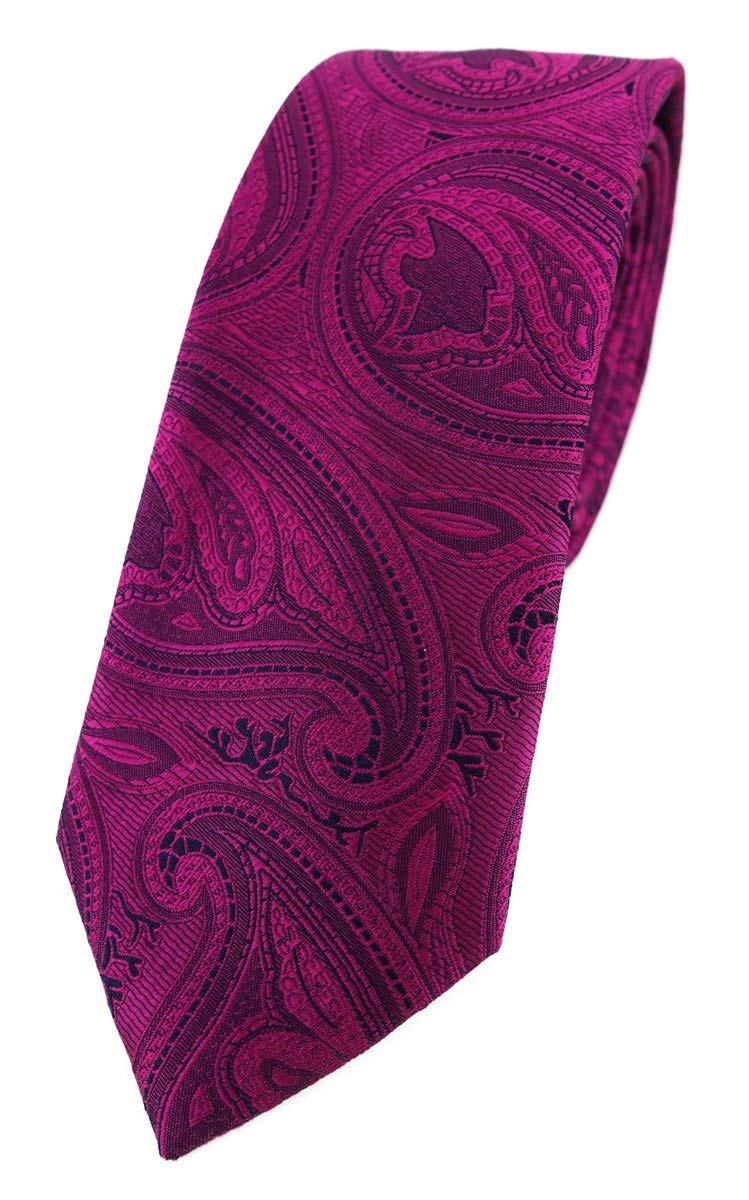 TigerTie Slim NECKTIE, Magenta Berry Purple Black Paisley, Polyester, One size