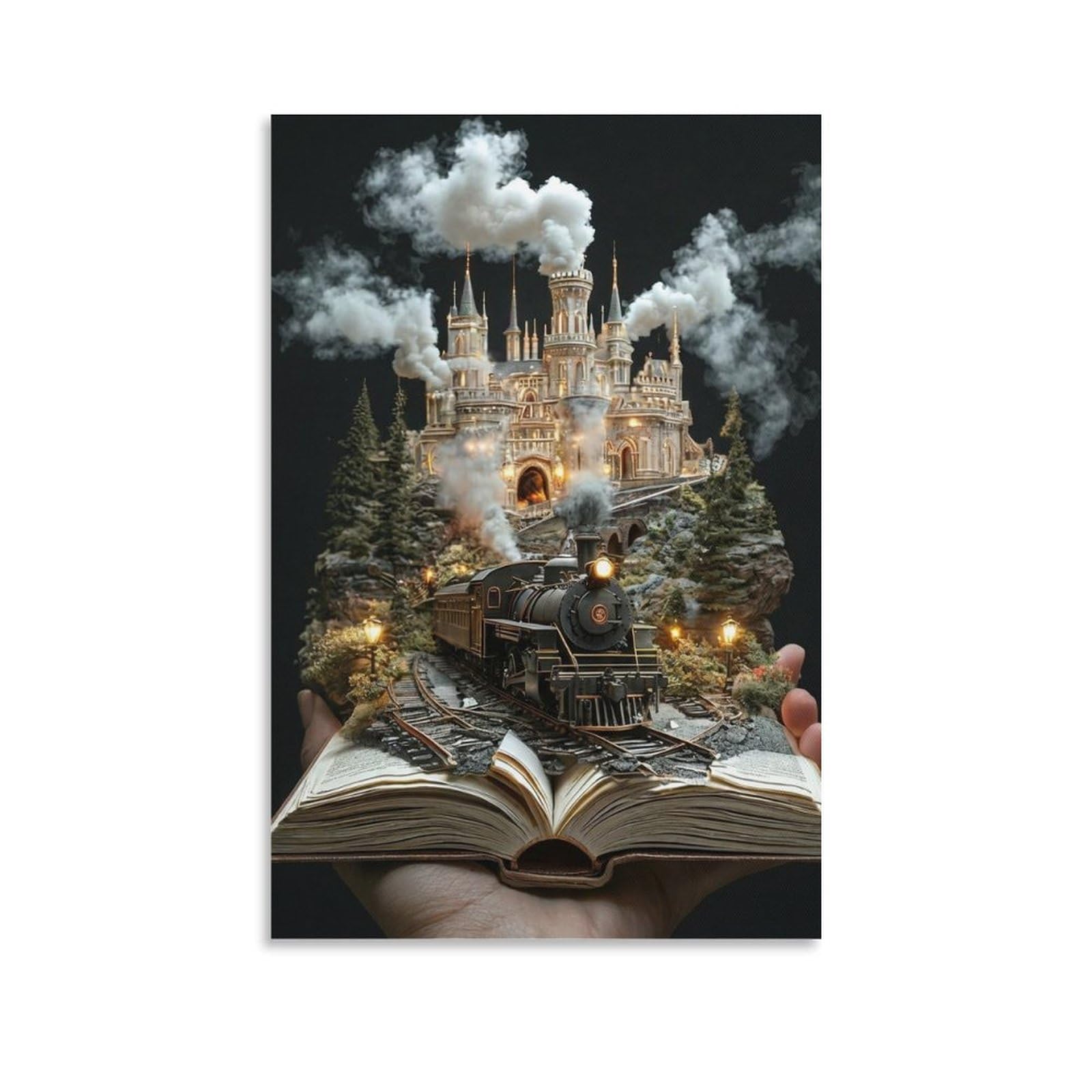 DHBANEIOK Fantasy Castle Train Wall Decor Poster Canvas Prints Picture Modern Wall Art Picture Wall Hanging for Living Room Home Decorations 20x30inch(50x75cm)