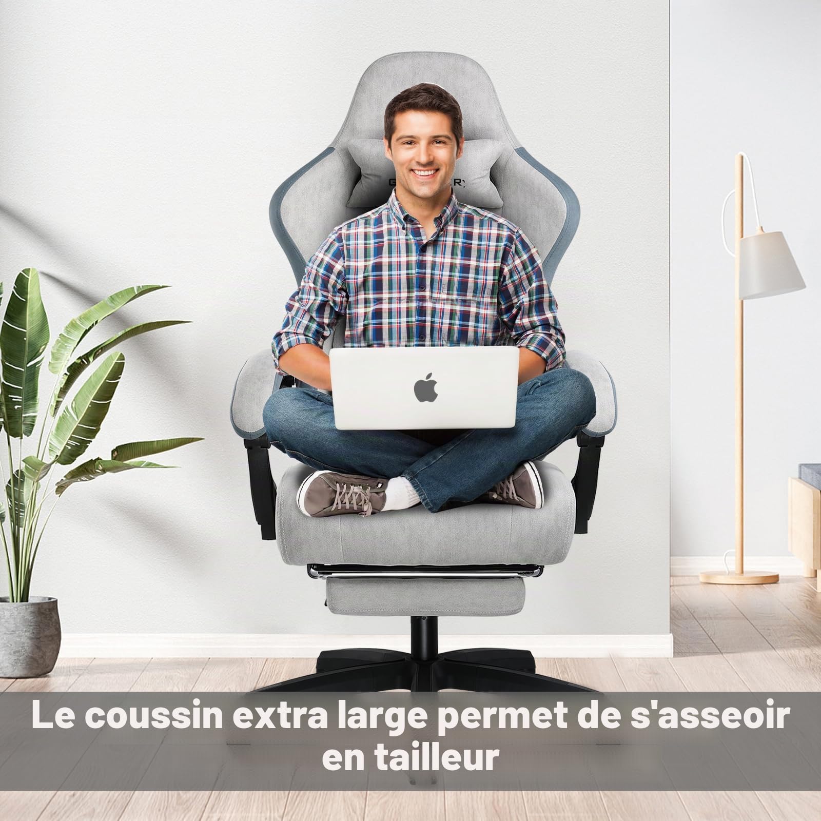 GTPLAYER Chaise de Gaming en Tissu Ergonomique Respirant Chaise Gamer inclinable avec Repose-Pieds, Coussin Lombaire et appuie-tête, Chaises Gaming réglables en Hauteur Jeux, Supporte 150 kg