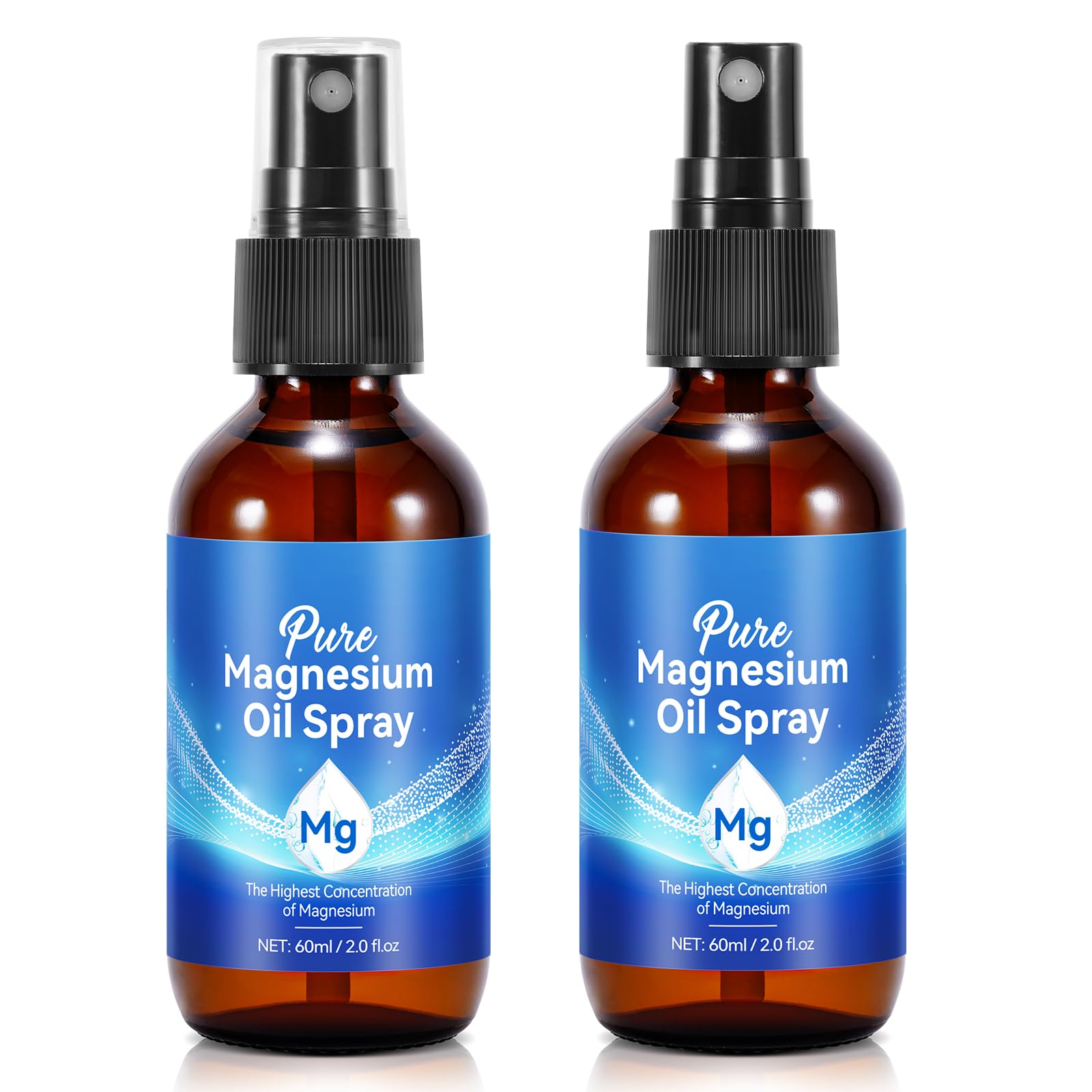 Magnesium Oil Spray, Natural Topical Magnesium Spray, Pure Magnesium Oil Spray Glass Bottle, 2 Pack