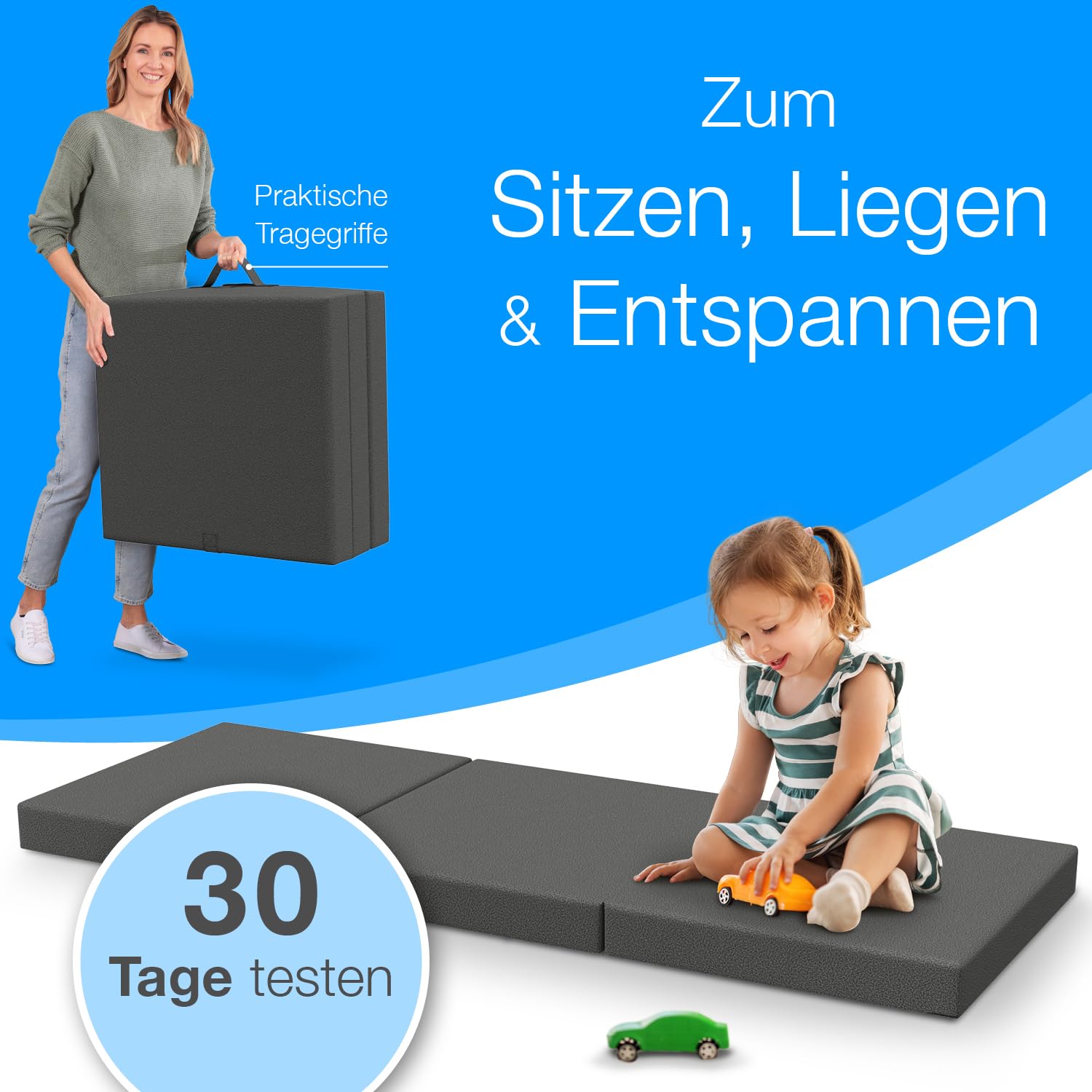 ELONEO Klappmatratze 65x195 cm, 9 cm hoch, Klappmatratze Kinder faltbar, klappbare Gästematratze, Faltbare Matratze, Reisematratze für Kinder und Erwachsene für Reisen und Camping