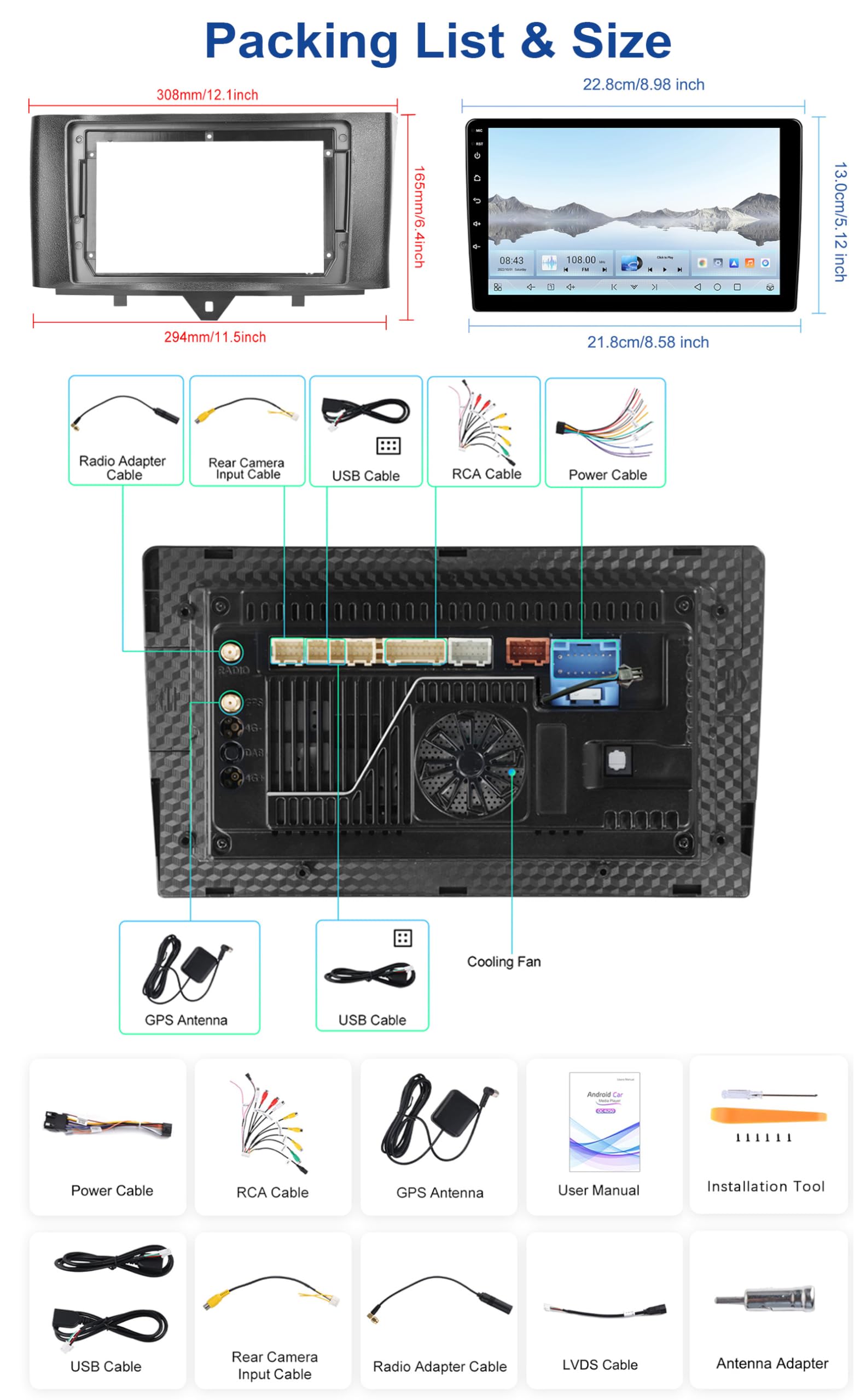 CAMECHO 4G+64G 8Core Qualcomm Android 15 Autoradio per Mercedes Benz Smart Fortwo W451 2011-2015 con Carplay Android Auto, Schermo Auto da 9 Pollici 2Din con GPS WIFI BT FM/RDS DSP SWC Retrocamera+MIC