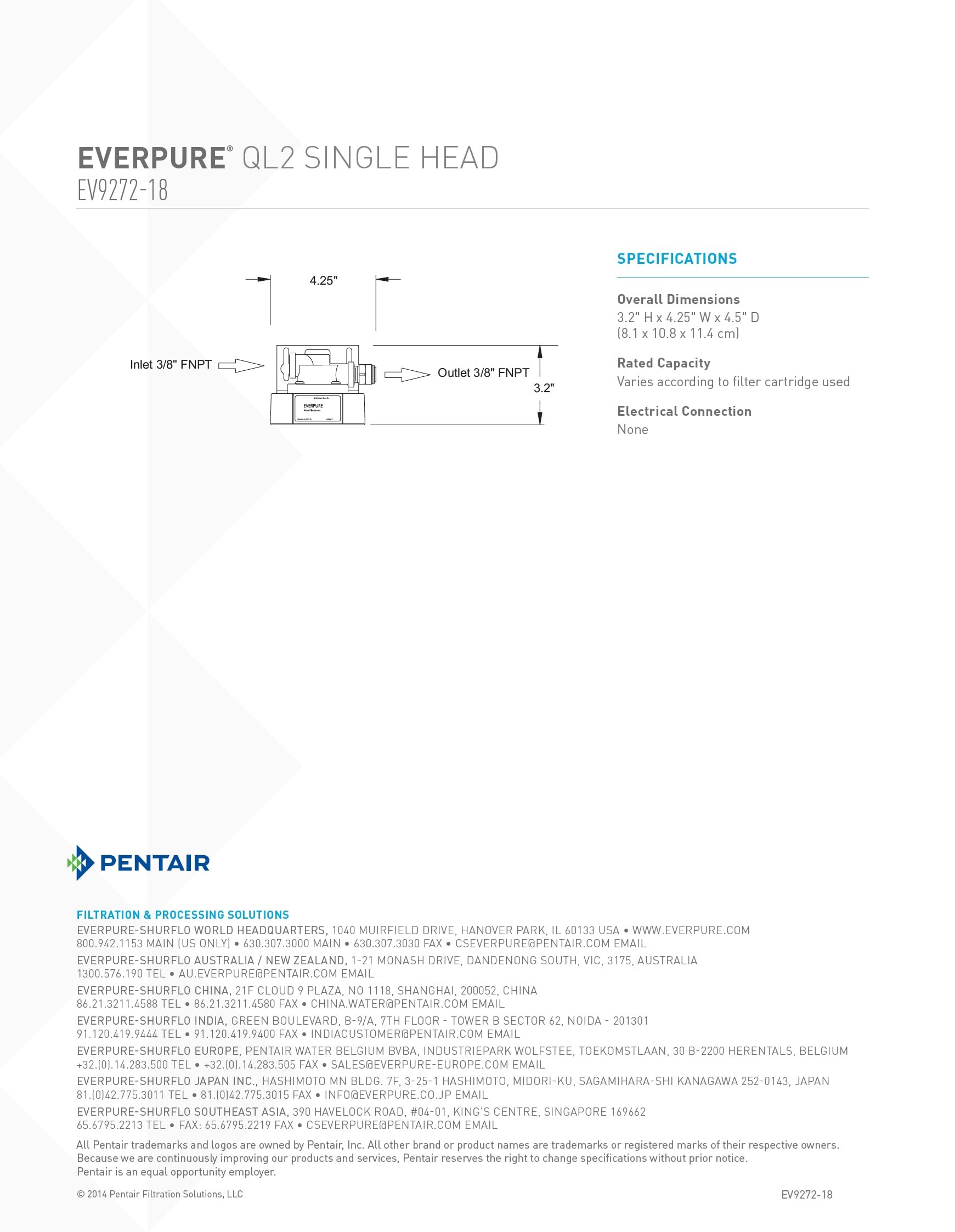 Everpure EV927218 QL2 Testata per Filtri Everpure