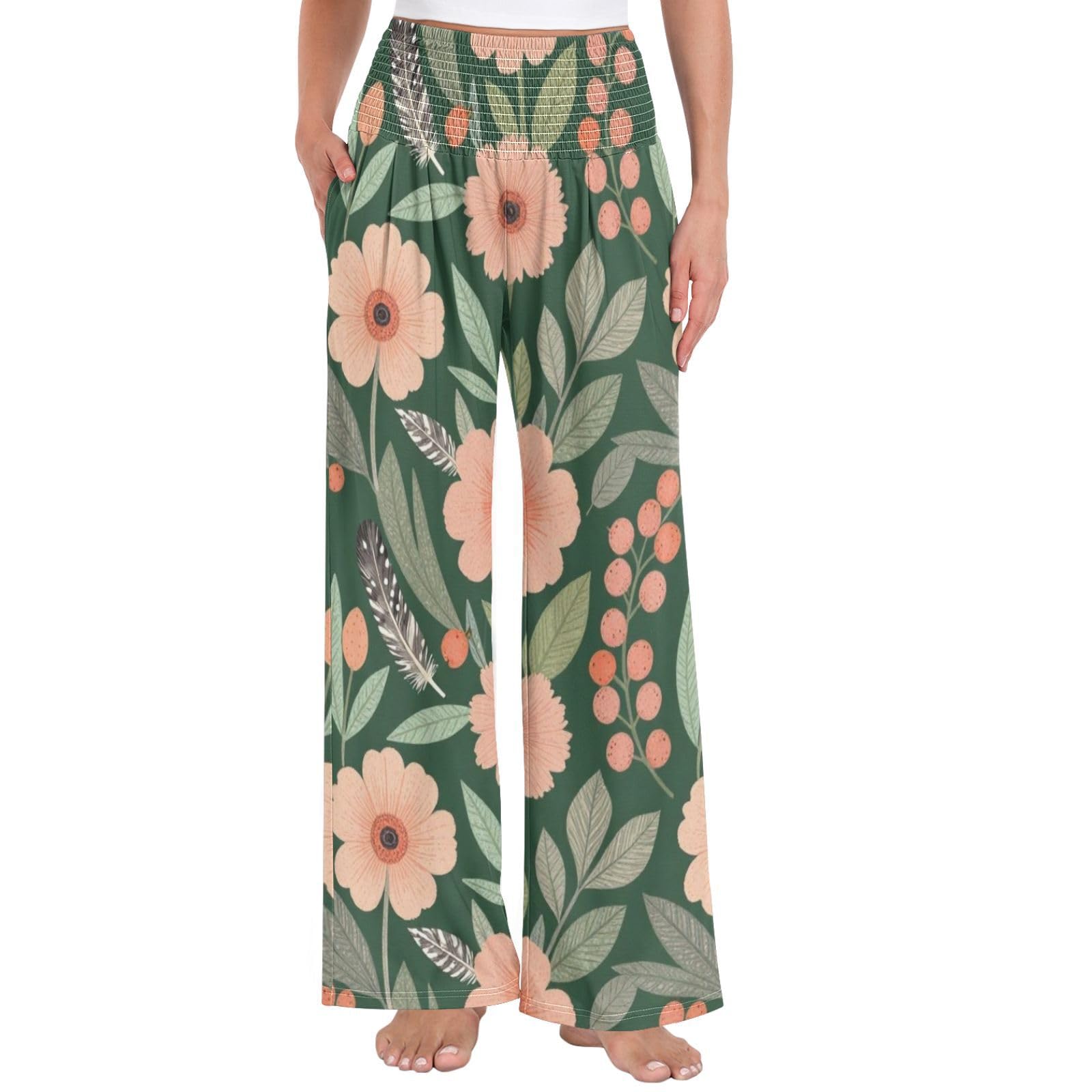 FRODOTGV Pantaloni da yoga da donna, motivo floreale, per rilassarsi a casa
