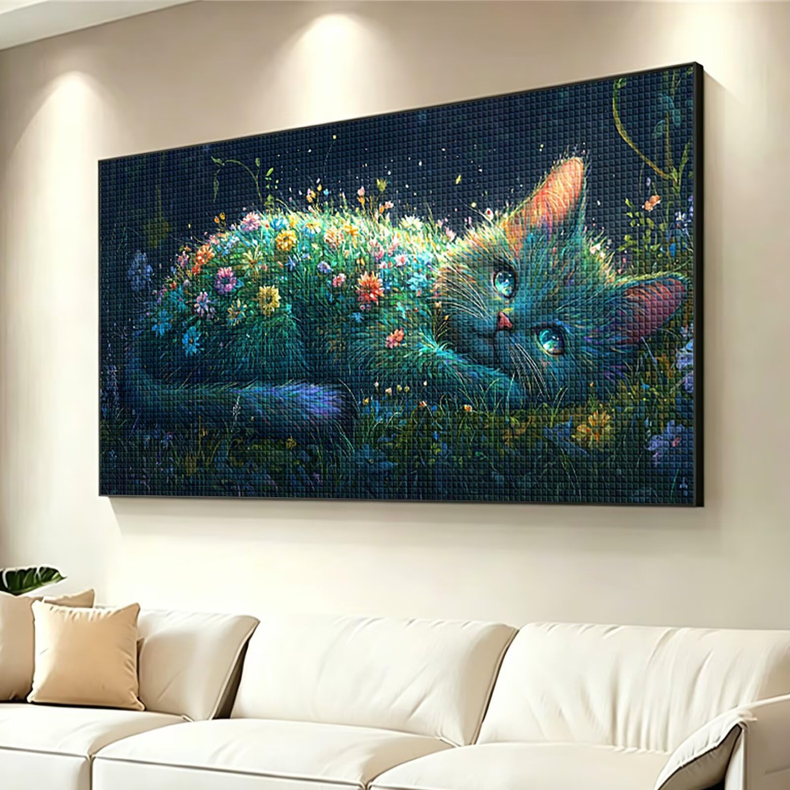 Diamond Painting Adultos Animal Pintura Diamante, Gato Diamond Painting 5D Completo, DIY Cuadrado Cristal Bordado Punto de Cruz Cuadros de Diamantes para Decoracion Hogar, Regalo Mujer 120x60cm 0J-786