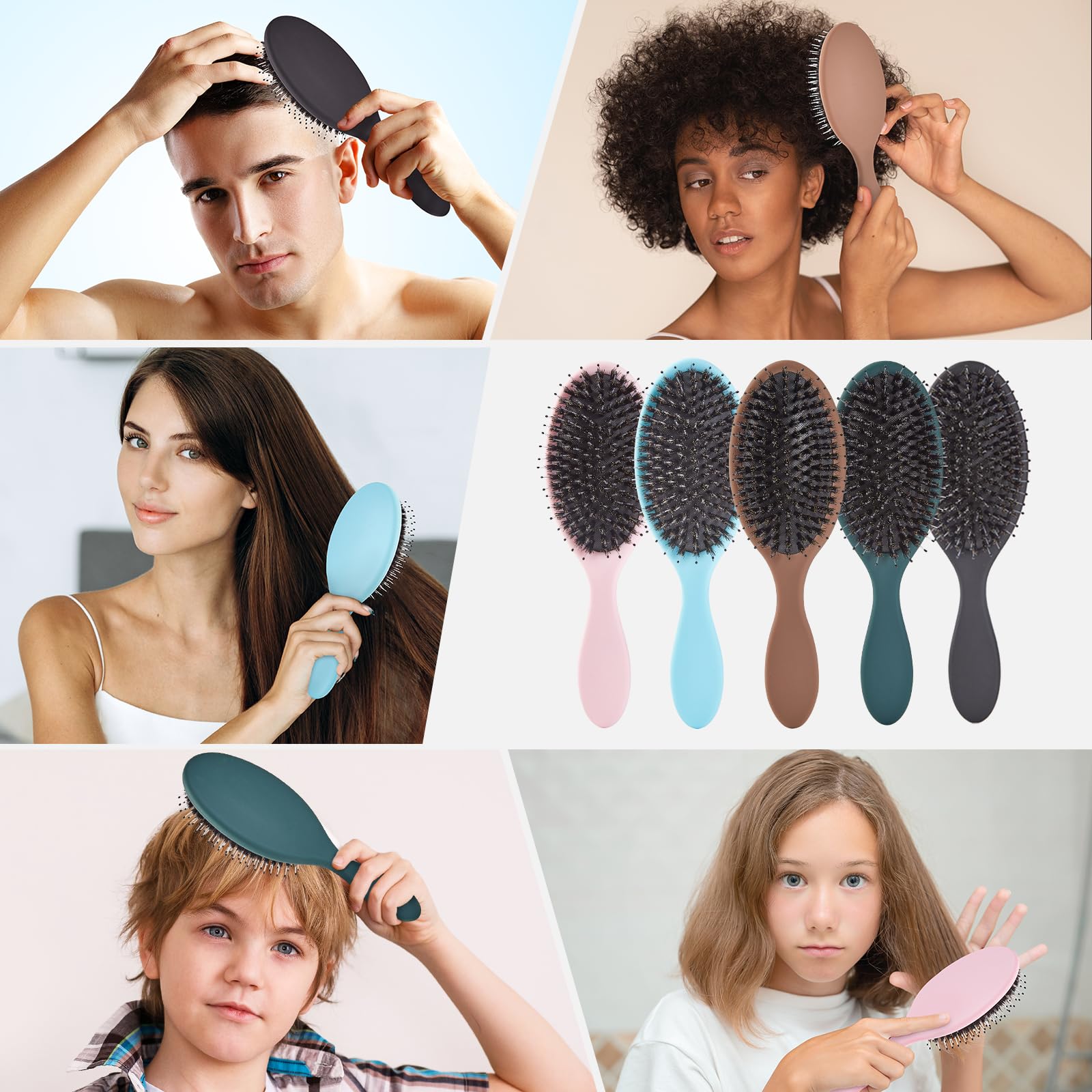 Wildschweinborsten, Haarbürste für Damen und Herren, Entwirrende Haarbürste für glättende Massage, fügen Sie Glanz hinzu, Nylon und Wildschweinborsten, Entwirrbürste für gesundes Haar (1