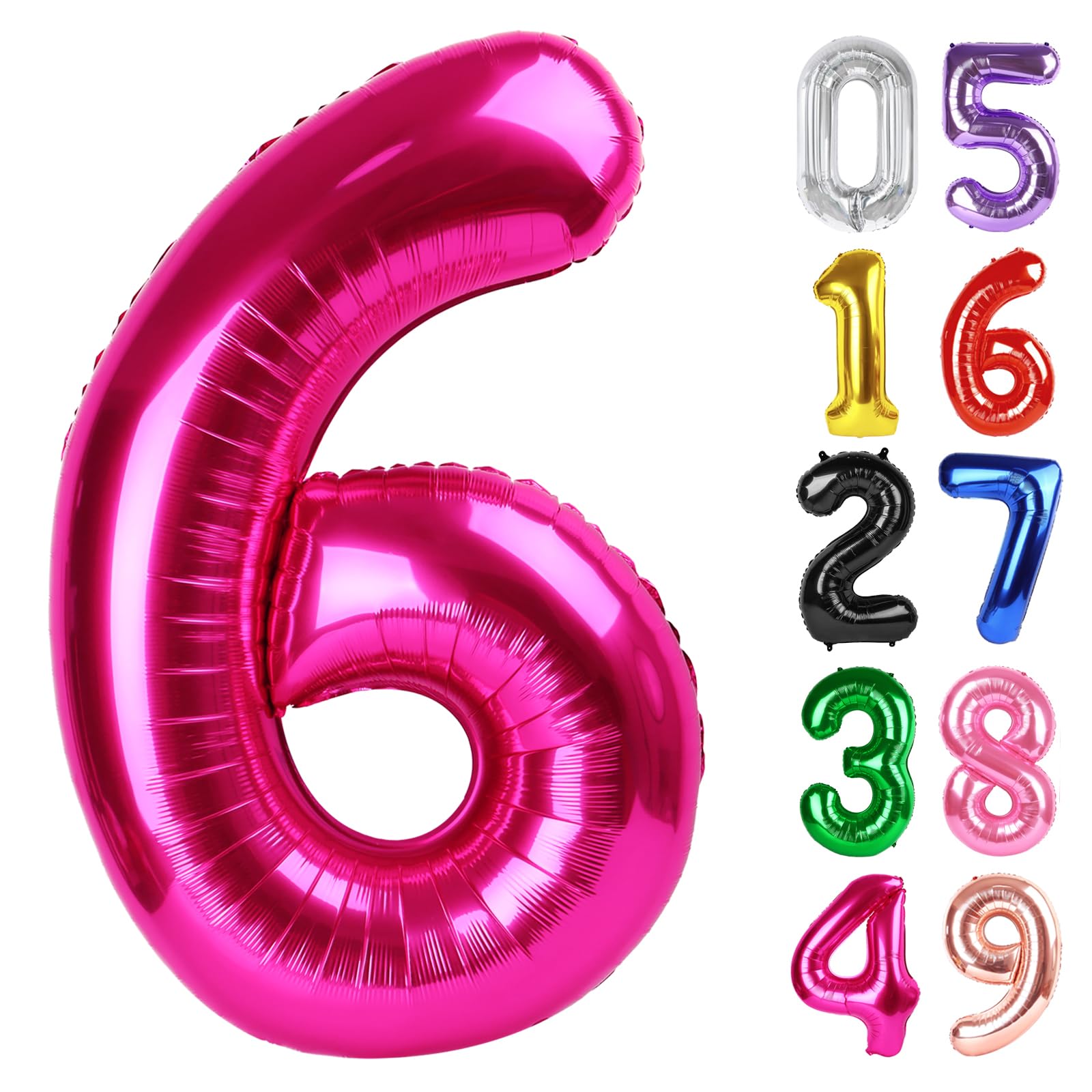 Hot Pink Number 6 Balloon 40 Inch, 6th Birthday Decorations Men Women