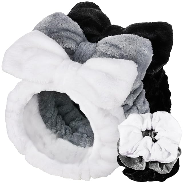 LEOBRO Spa Headband 6pcs Makeup Headbands and Hair Scrunchies Bow Skin Care Headband for Washing Face for Teen