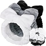 LEOBRO Spa Headband, 6pcs Makeup Headbands and Hair Scrunchies, Bow Skin Care Headband for Washing Face for Teen Girls Women, Easter Basket Valentines Gifts for Girls, Black & White & Gray
