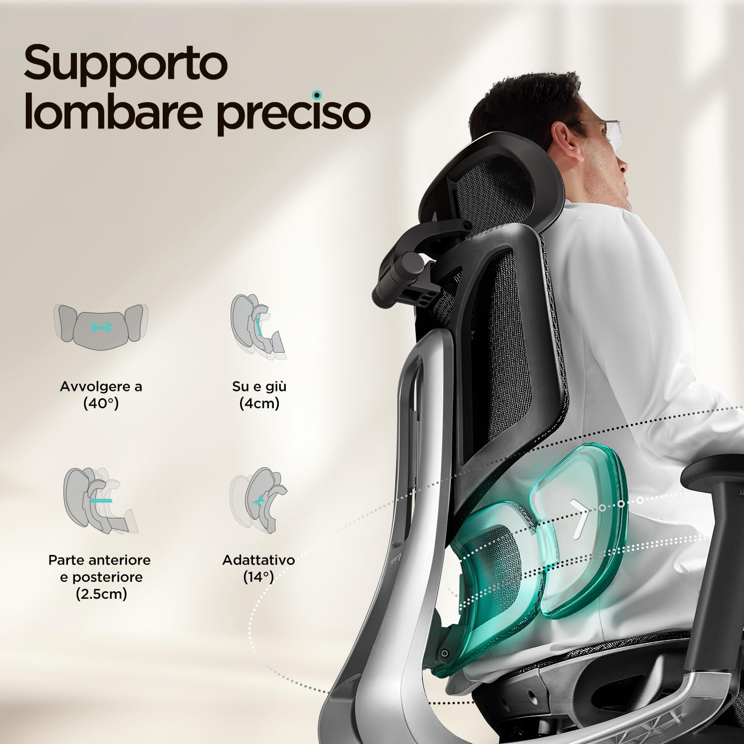 Hbada E3 Air Sedia Ufficio e Scrivania Ergonomica, con Supporto Lombare Dinamico a 3 Zone, Testiera Regolabile 3D, Braccioli Regolabili 3D, Nero con Poggiapiedi