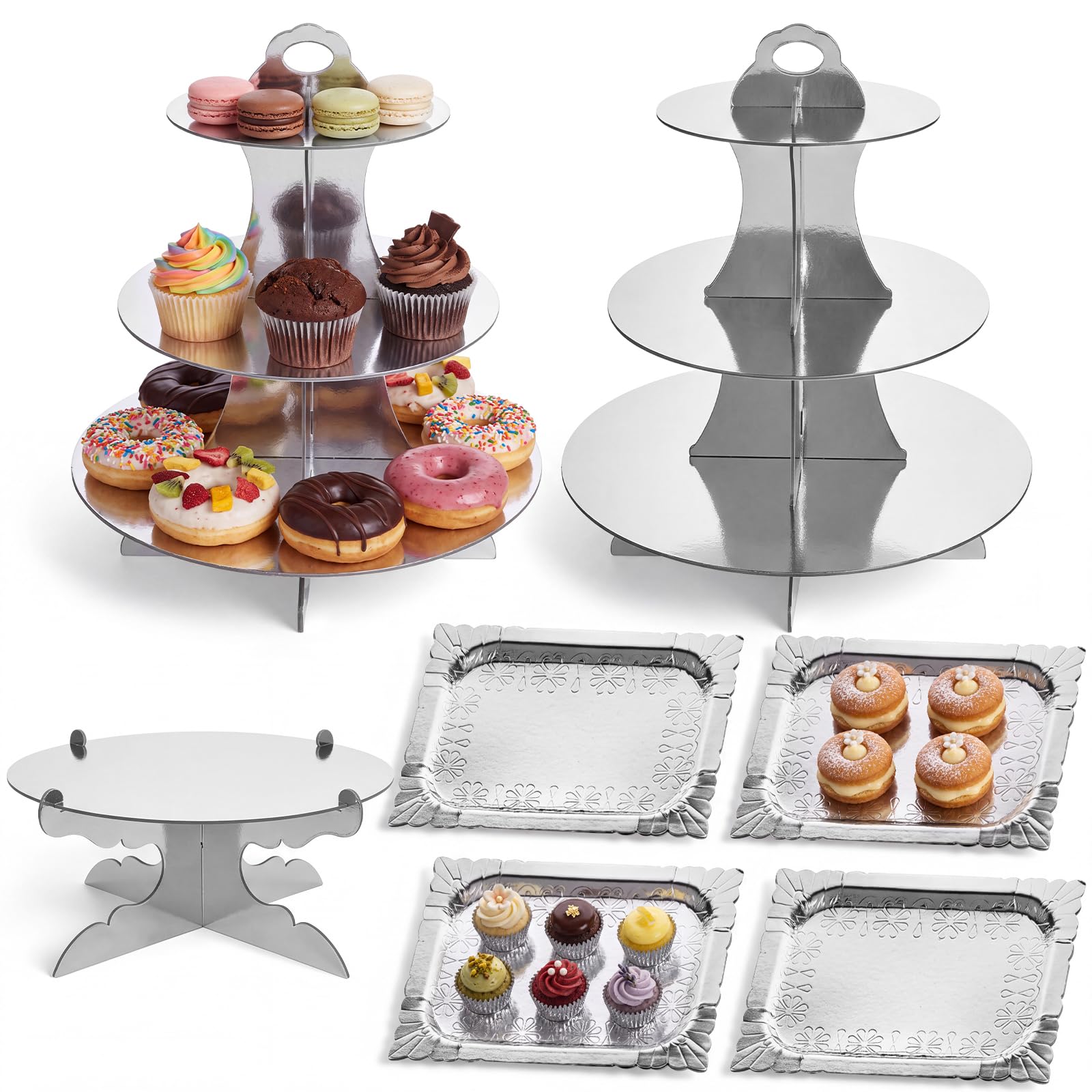Photo 1 of ***RECOMENDED FOR PARTS/ MISSING PIECES*** 4Zopeal 7 Pcs Cardboard Cupcake Stand Set (Silver)
