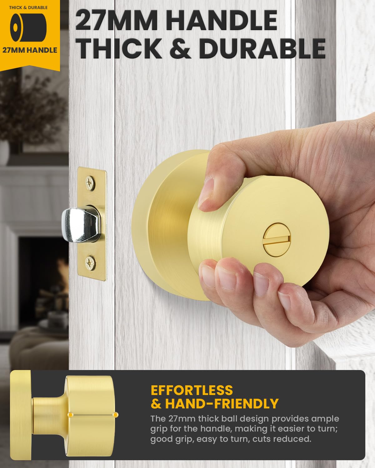 Brushed Gold Door Knobs - 6 Pack Interior Doorknobs -5
