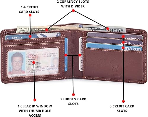Miniatura 3 de Billetera para hombre, de piel real, plegable, con bloqueo RFID, bolsillo frontal, ultra delgada y fina, elegante, minimalista, con ventana de