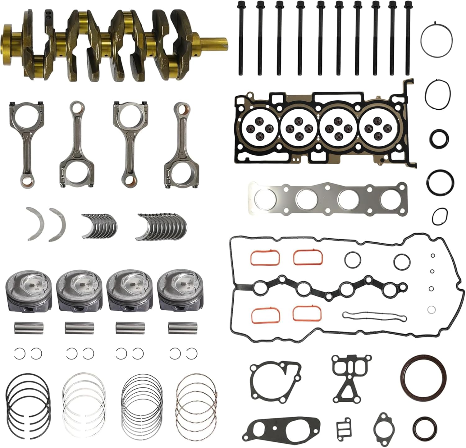 G4KJ 2.4L Engine Rebuild Overhaul Kit with Crankshaft & Con-Rods Compatible with Hyundai Tucson Sonata Kia Sportage Optima Sorento 2016-2021 Replace 23111-2G200 23040-2G510