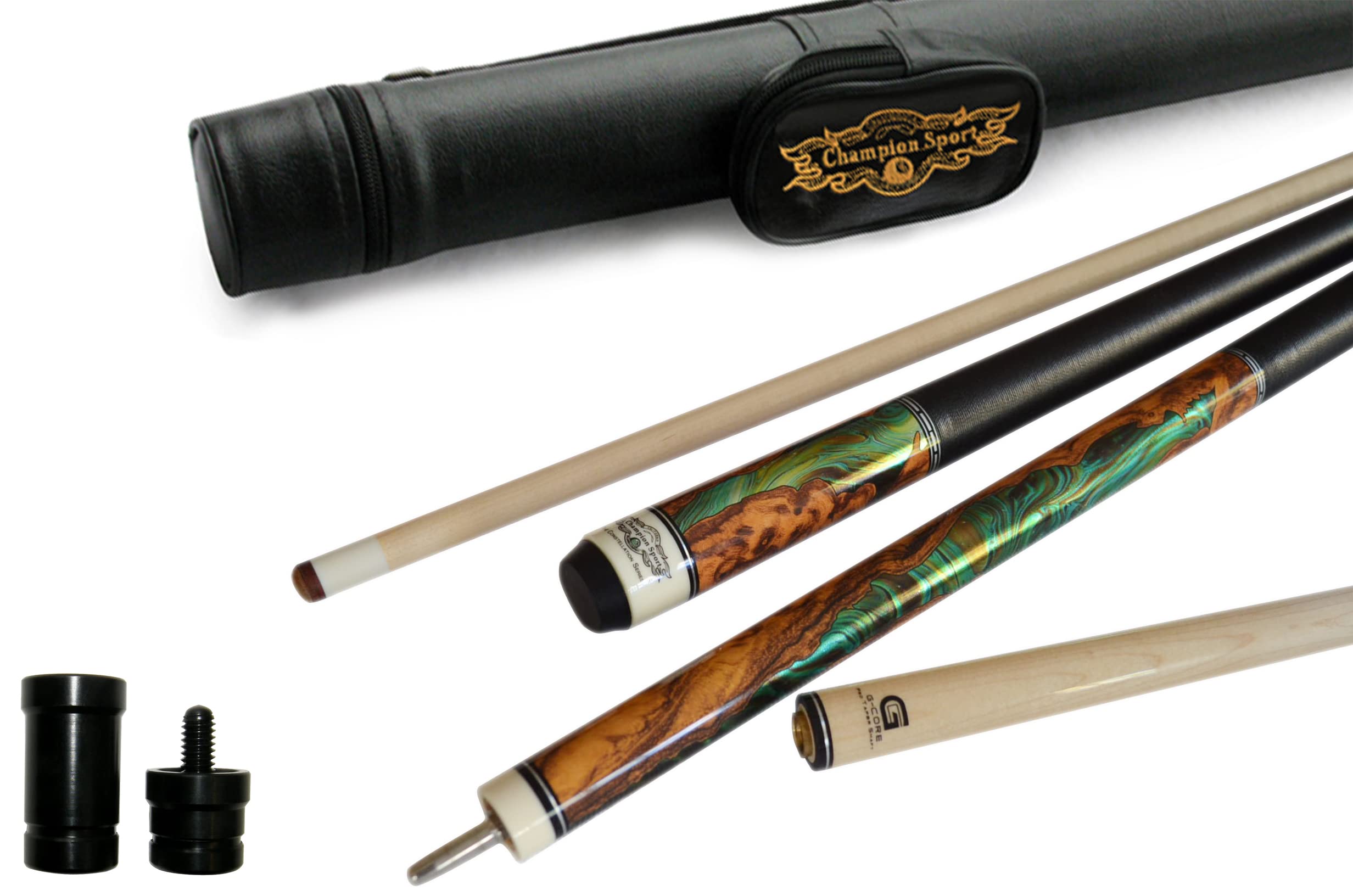 Champion Constellation Billiard Pool Cue Stick,56 inches, 57 inches, 60 inches, 11.75, 12.5mm, 12.75mm, or 13mm, White or Black Case (13mm tip Size, Black case, CN-4 Pool cue 56 inches Long 21oz)