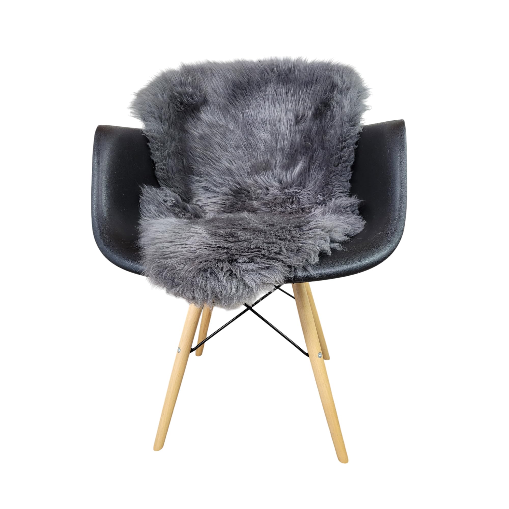 Naturasan Lammfell Langhaarig - Flauschiger Teppich für Wohnzimmer, Schlafzimmer etc, echtes Schaffell für Sofa, Couch, Stuhl, Esstisch, Natur, Grau (90-100cm genäht)