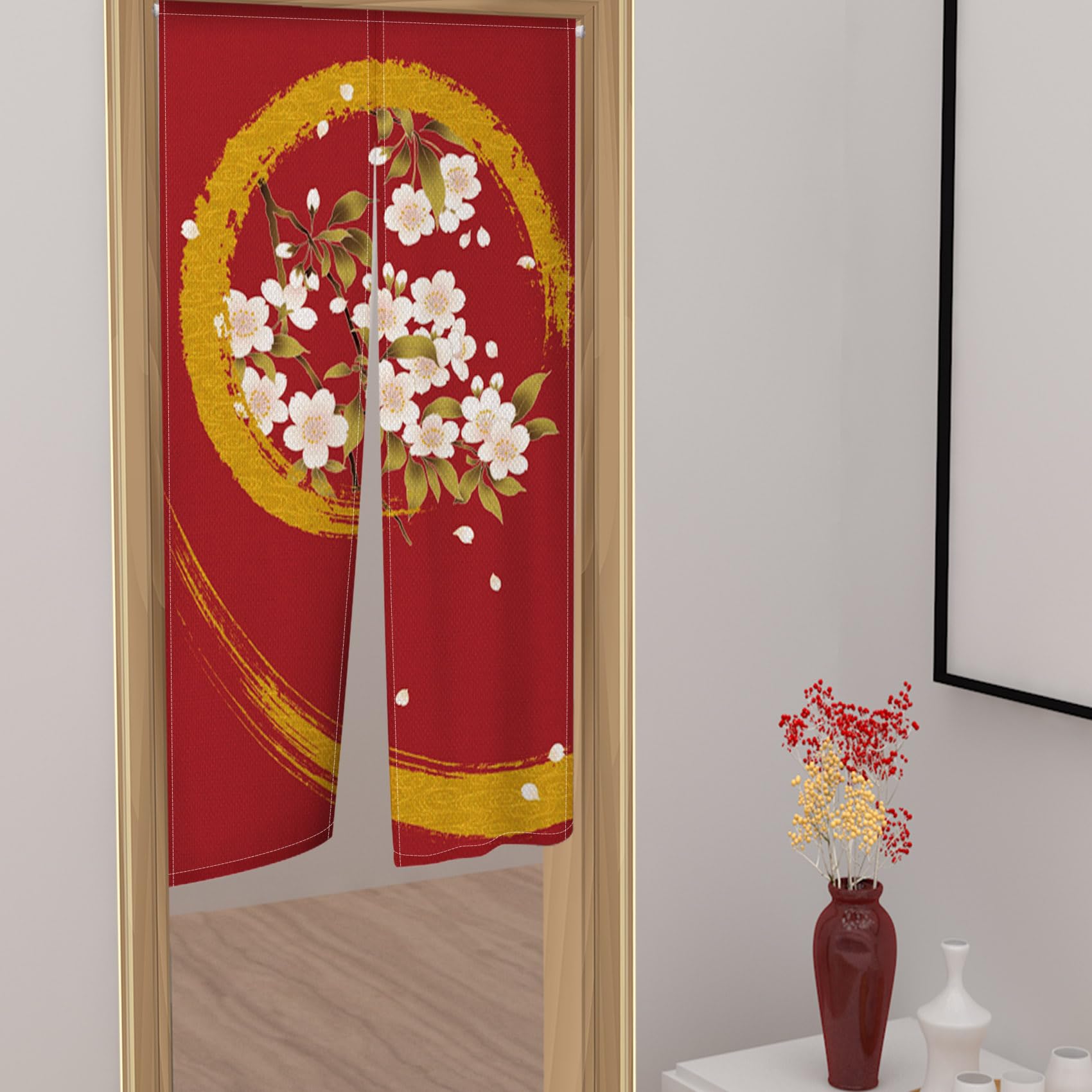 Amazon｜Qinunipoto のれん 和風 桜の花の柄 赤い色 暖簾 幅85×丈170cm