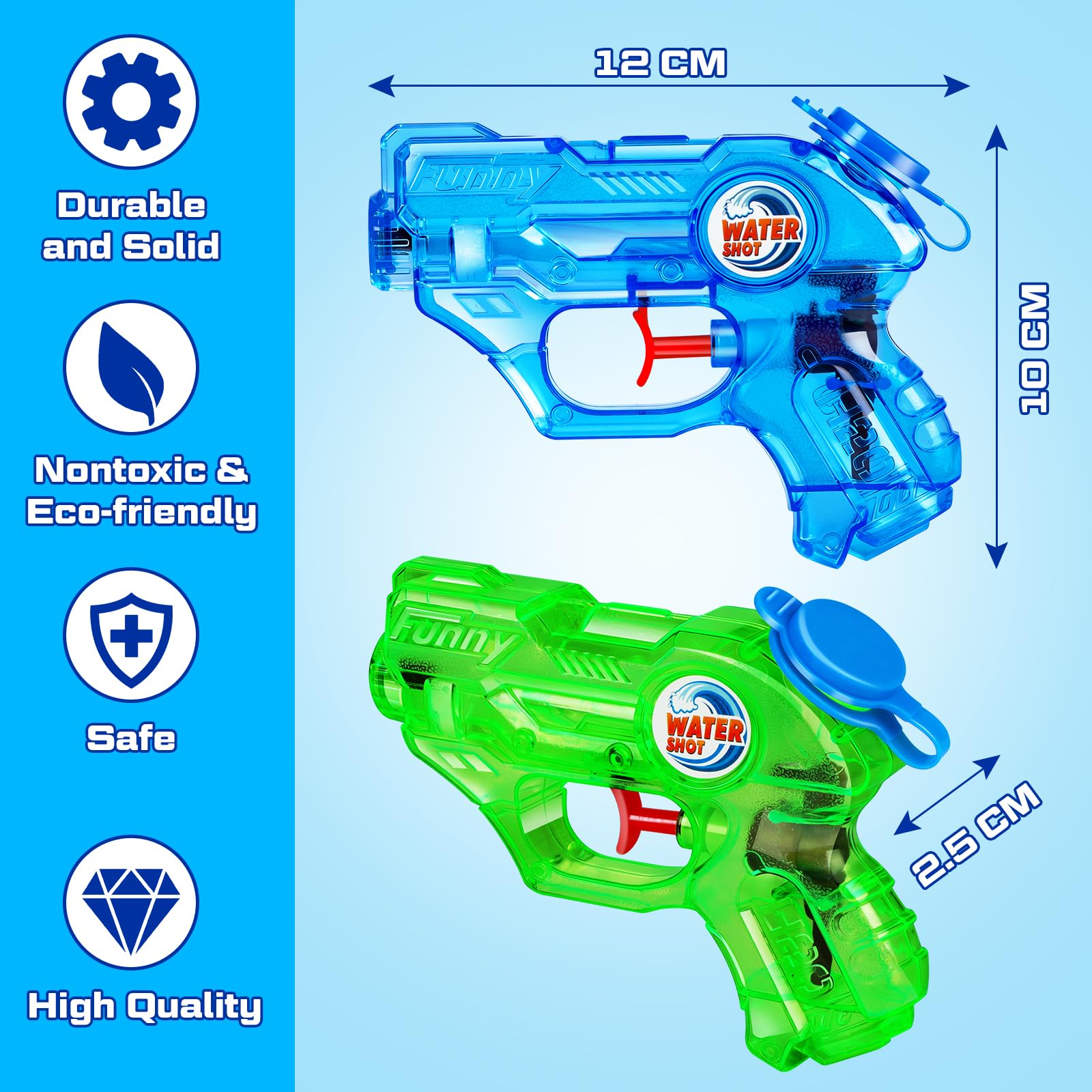 Quanquer Water Gun Kids 6 Pezzi, Piccole Pistole a Spruzzo Gamma 7 Metri 150ml, Serbatoio dell'acqua Estiva Super Water Soaker Asser Gun per Giocattoli da Esterno Beach Pool Watergun (set da 6)