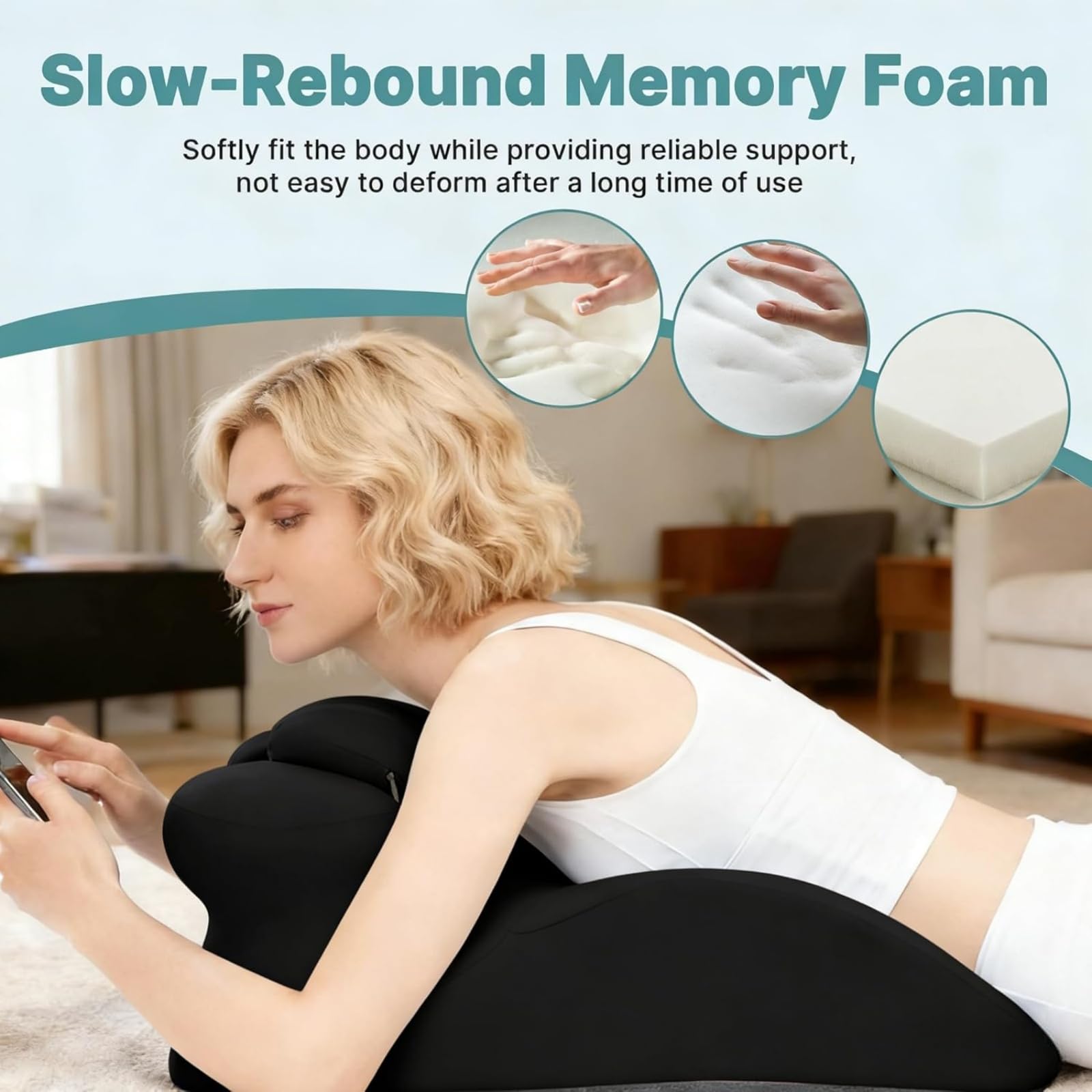Almohada de Apoyo Corporal Ergonómica Multi-Posición, Cojín Contorneado de Espuma de Memoria de Alta Densidad para Descanso Boca Abajo, Lectura y Alivio de Presión,Desmontable,Gris