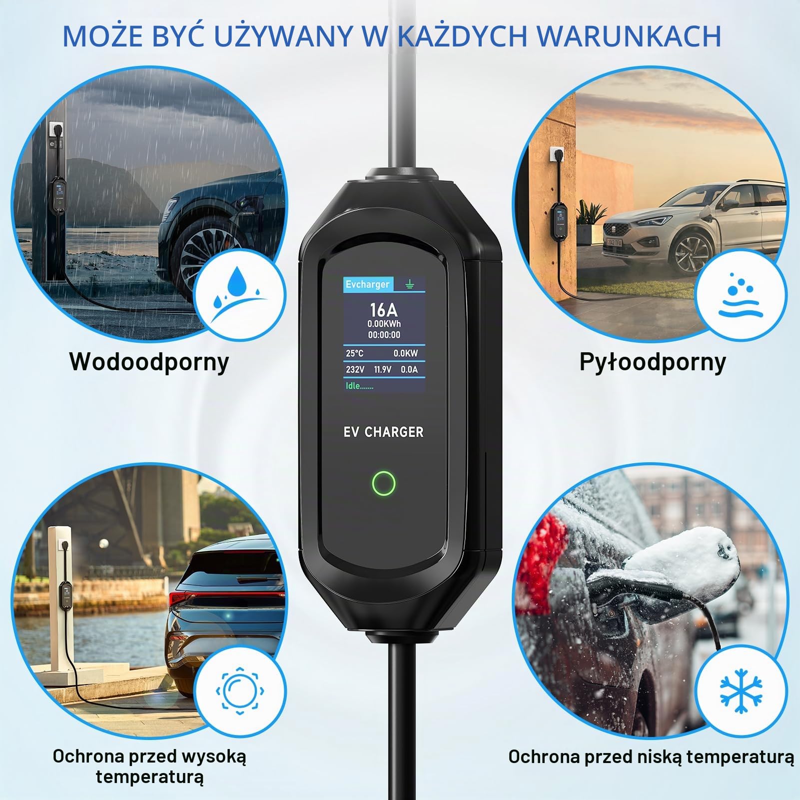 Kabel ładujący typu 2 Schuko 3,68 kW 6 m, 1-fazowy, samochód elektryczny typ 2, Schuko ze sterowanym wyświetlaczem cyfrowym, 6/8/10/13/16 A, regulowany prąd, ładowarka EV do IEC 62196-2