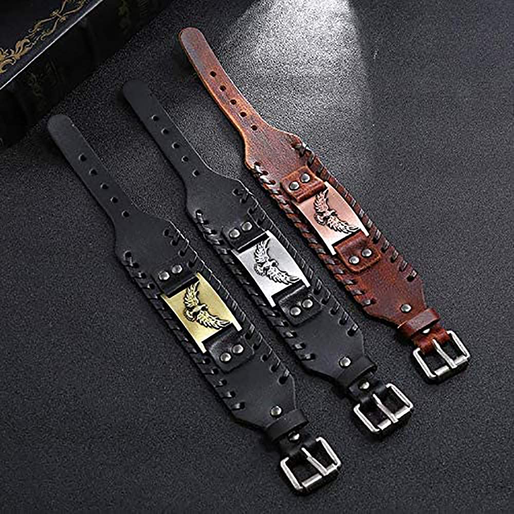YDYDTTKD Pulseras para Hombres y Mujeres Brazalete Vintage Pulsera única nórdica Amuleto Hebilla Ajustable Joyería pagana de Cuero de/a
