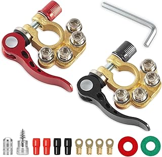 Car Battery Terminal Connector, 2 Pcs 4 Way Positive and Negative Pole Quick Release Terminal Clip, Applicable to SAE/JIS A Type Terminal Post, Compatible with Cars, Trucks and More（Gold-1）