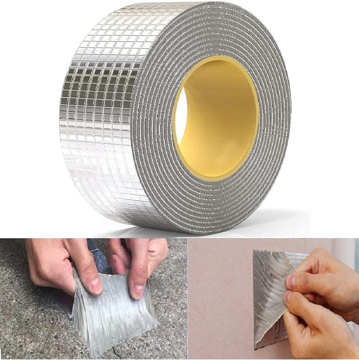 TIRALUHEM Waterproof Duct Tape Leakage Repair Waterproof Tape for Pipe Leakage Roof Water Leakage Solution Aluminium Foil Tape Waterproof Adhesive Tape Sealing Butyl Rubber Tape for Leakage (5cmx5m)