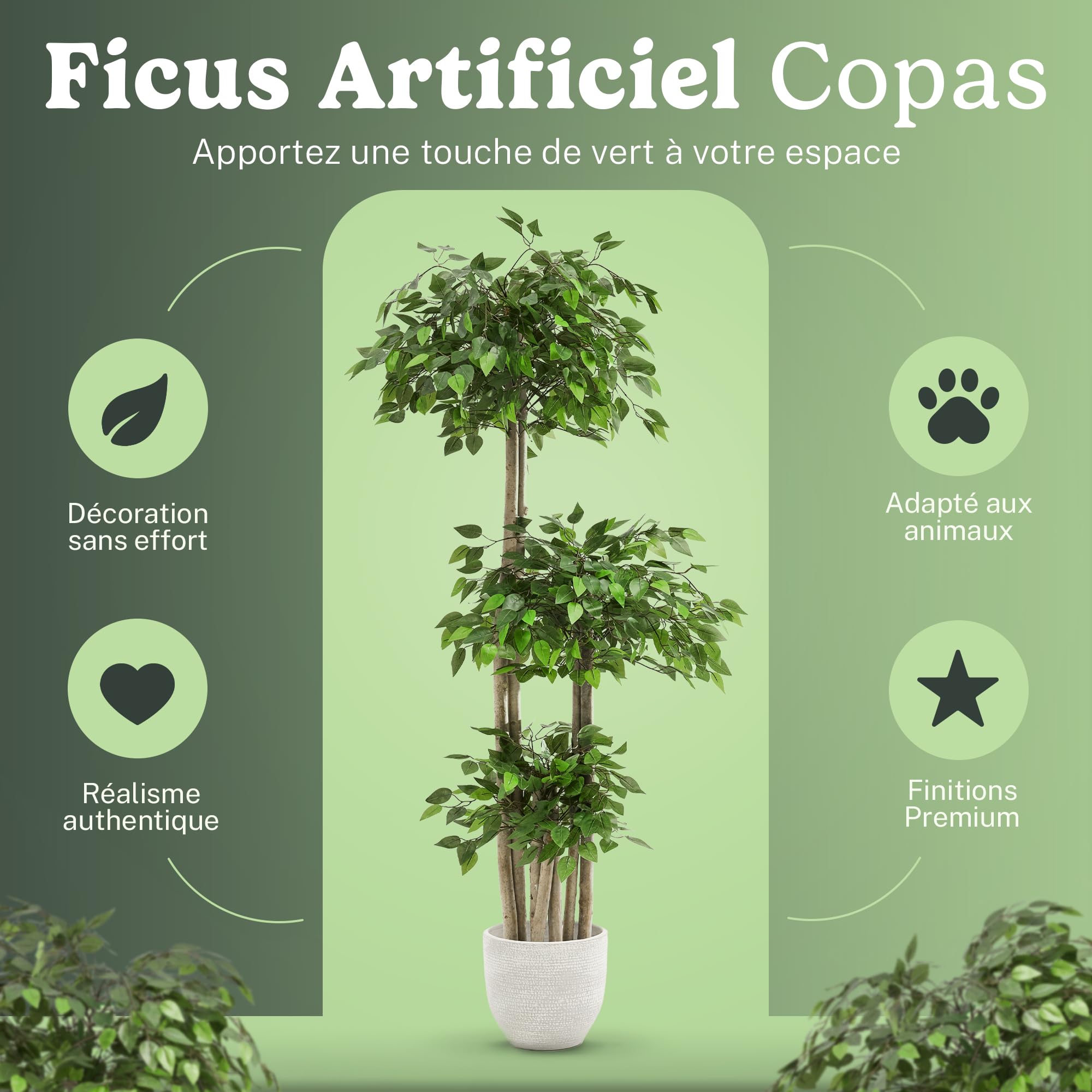 Maia Shop | Ficus Artificiel | Plantes Artificielles Interieur | Plante Artificielle | 3 Cimes Mesures: 175 x 80 cm | Fausse Plante | Arbre Artificiel | Decoration Maison
