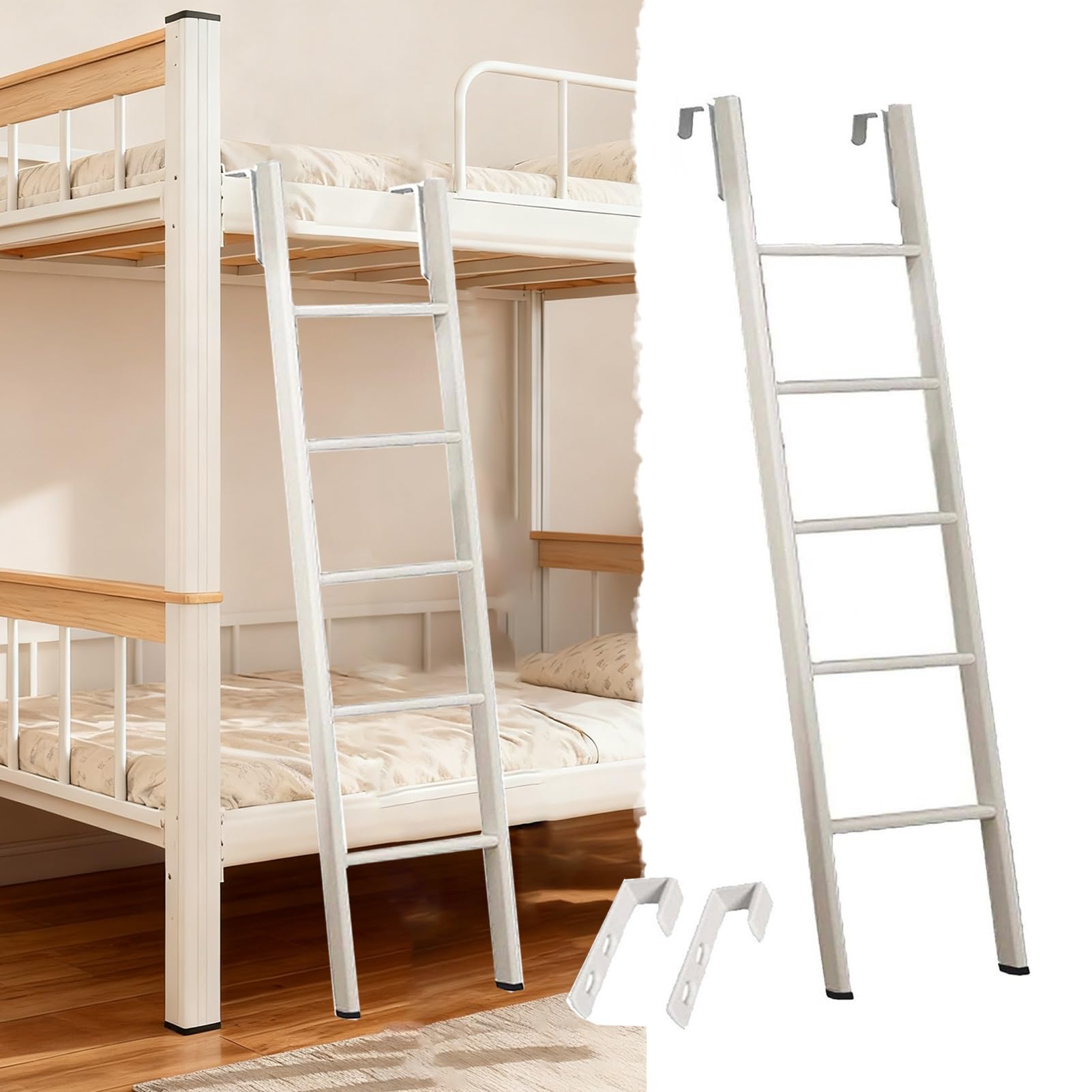 Scaletta Letto a Castello Scala a Castello Regolabile con Ampio Gradino E Gancio, Scala a Castello per Soffitta, Dormitorio, Camper, Solo Scale Laterali Bambini Adulti, Scala Salvaspazio(155cm/61")