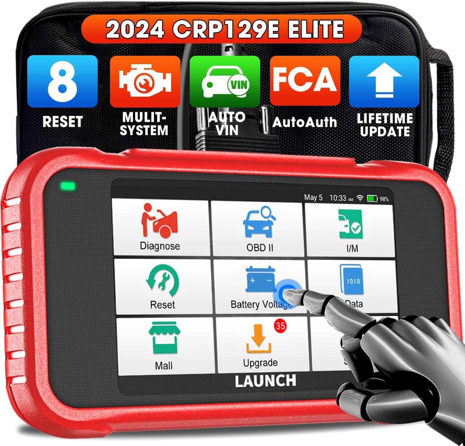 LAUNCH CRP129E 2026 OBD2 Scanner, 8 Reset Oil/EPB/TPMS/SAS/BMS/Throttle/DPF Reset, Injector Coding, ABS SRS Transmission Engine Code Reader, Lifetime Free Update Diagnostic Scan Tool, Auto VIN
