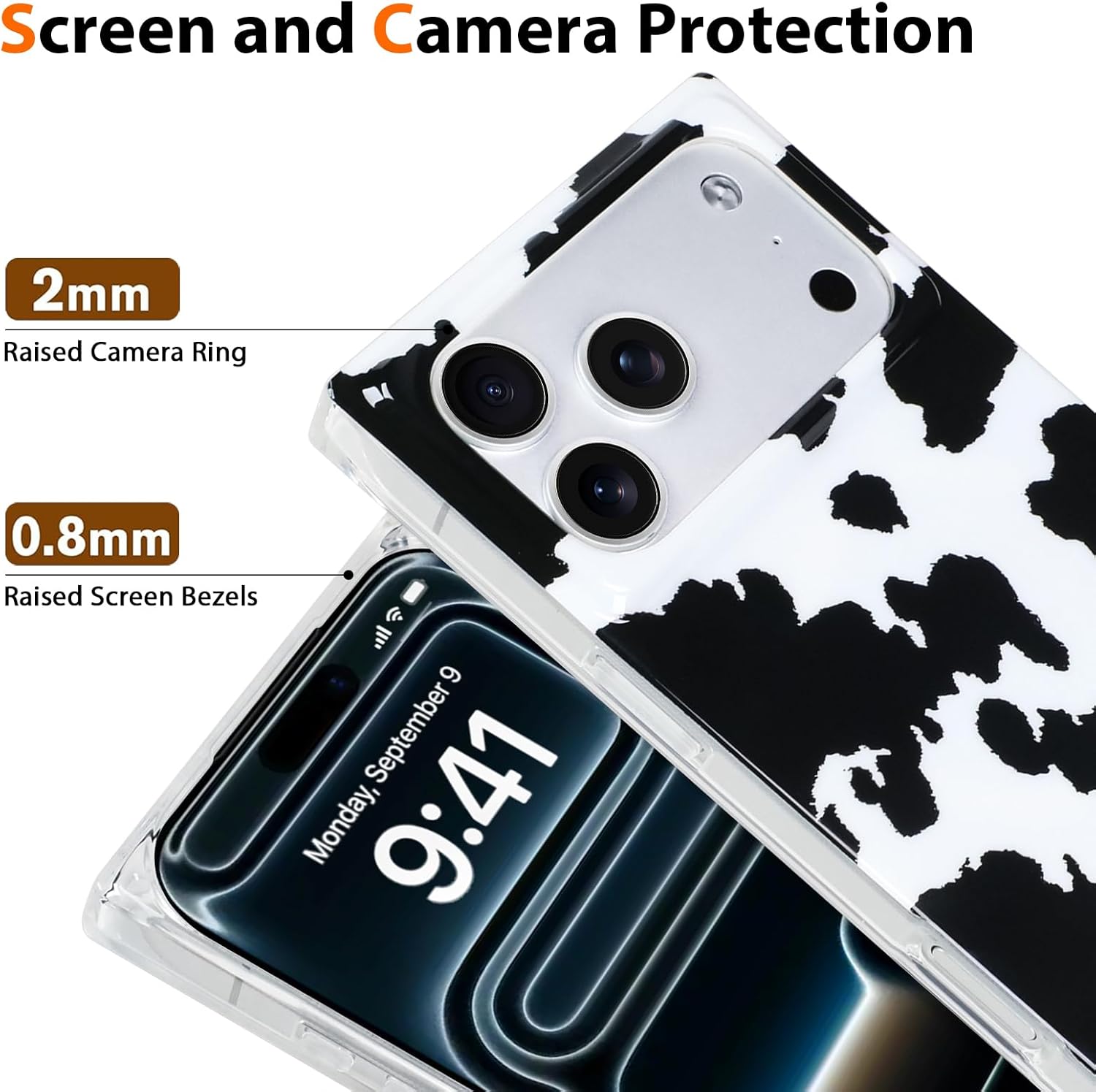 SOKAD Compatible with iPhone 17 Pro Max Case Magnetic Cute Milk Cow Pattern for Women Men, Compatible with Magsafe, Rectangle Edge Shockproof Cover for iPhone 17 Pro Max 6.9", Milk Cow