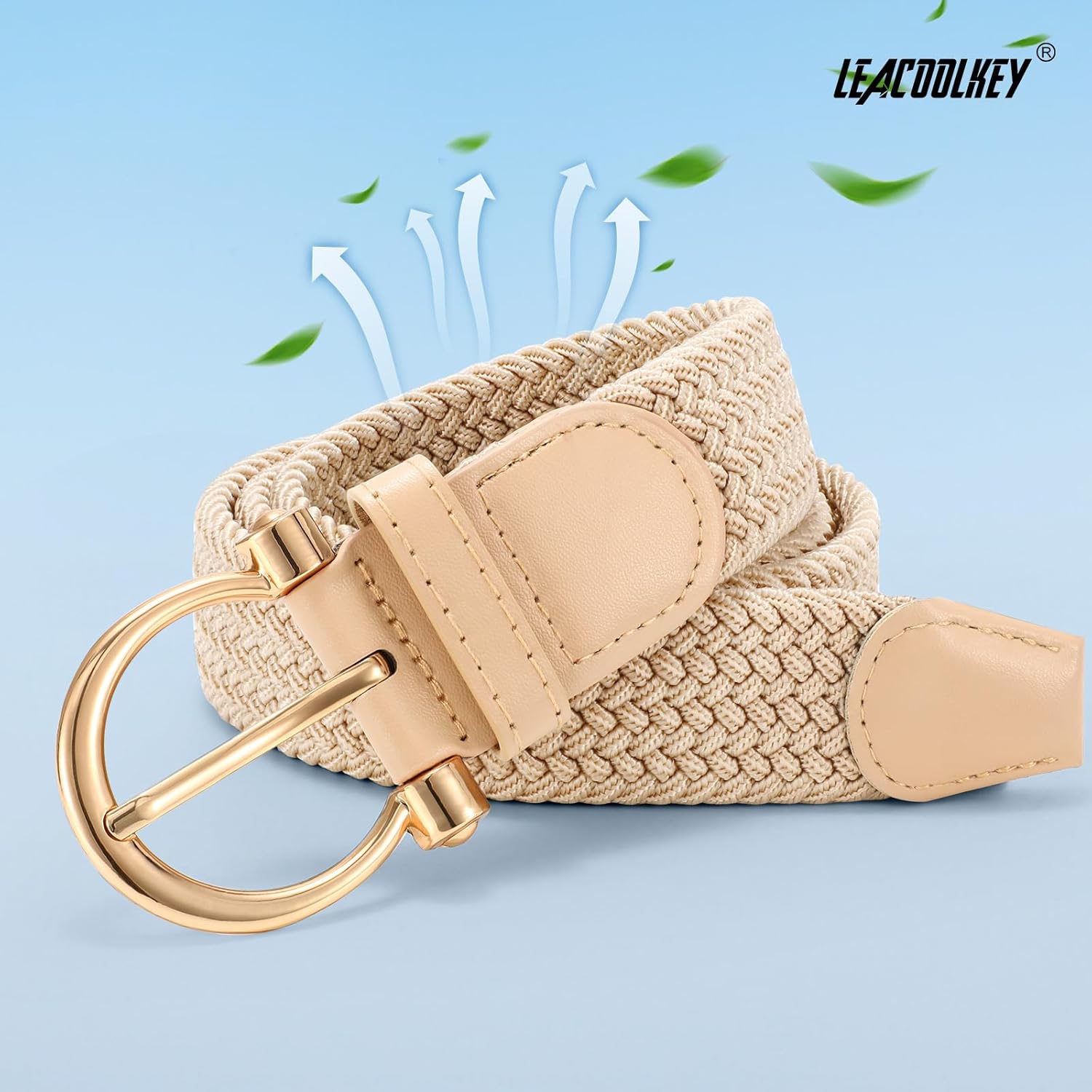 LEACOOLKEY Women Stretch Belt Ladies Elasticated Woven Braided Belt,Casual Golf Belt for Jeans Pants 1.38" width